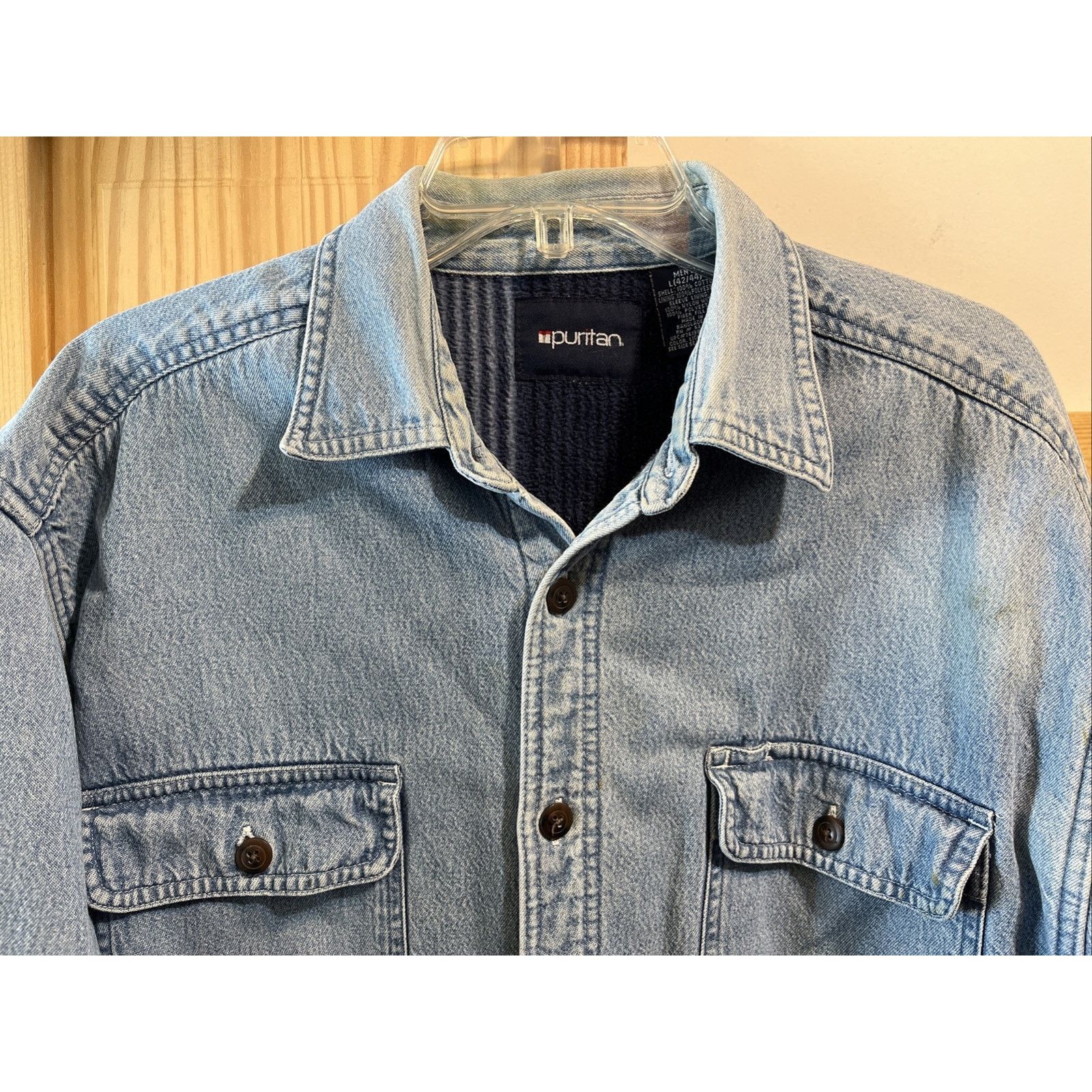 Puritan Puritan Men's L 42/44 Blue Cotton Denim Fleece Lined Shacket Size US L / EU 52-54 / 3 - 6 Thumbnail