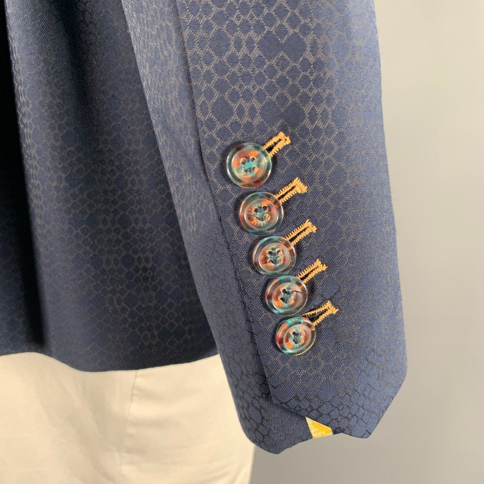 Maceoo MACEOO Navy Scale Print Viscose Blend Notch Lapel Sport Coat Size 44R - 6 Thumbnail