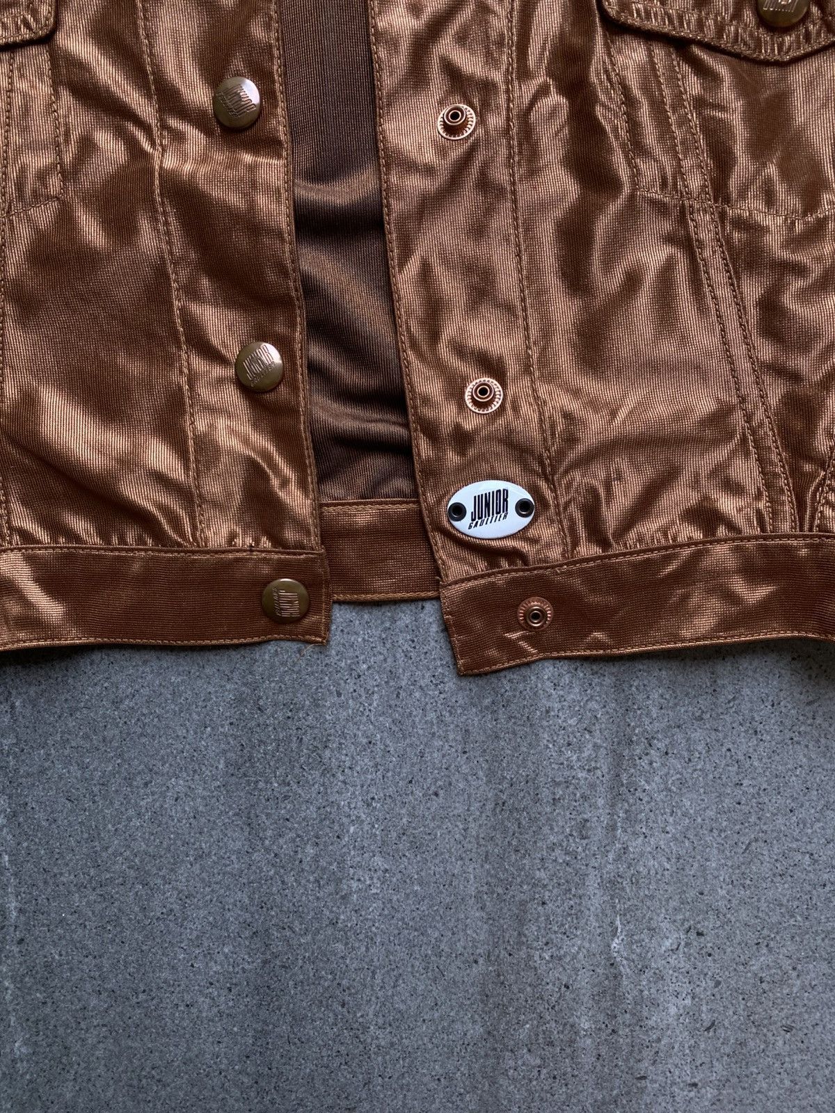 Jean Paul Gaultier Junior Gaultier Cropped Satin Trucker Jacket – Bronze Brown Size L / US 10 / IT 46 - 3 Thumbnail