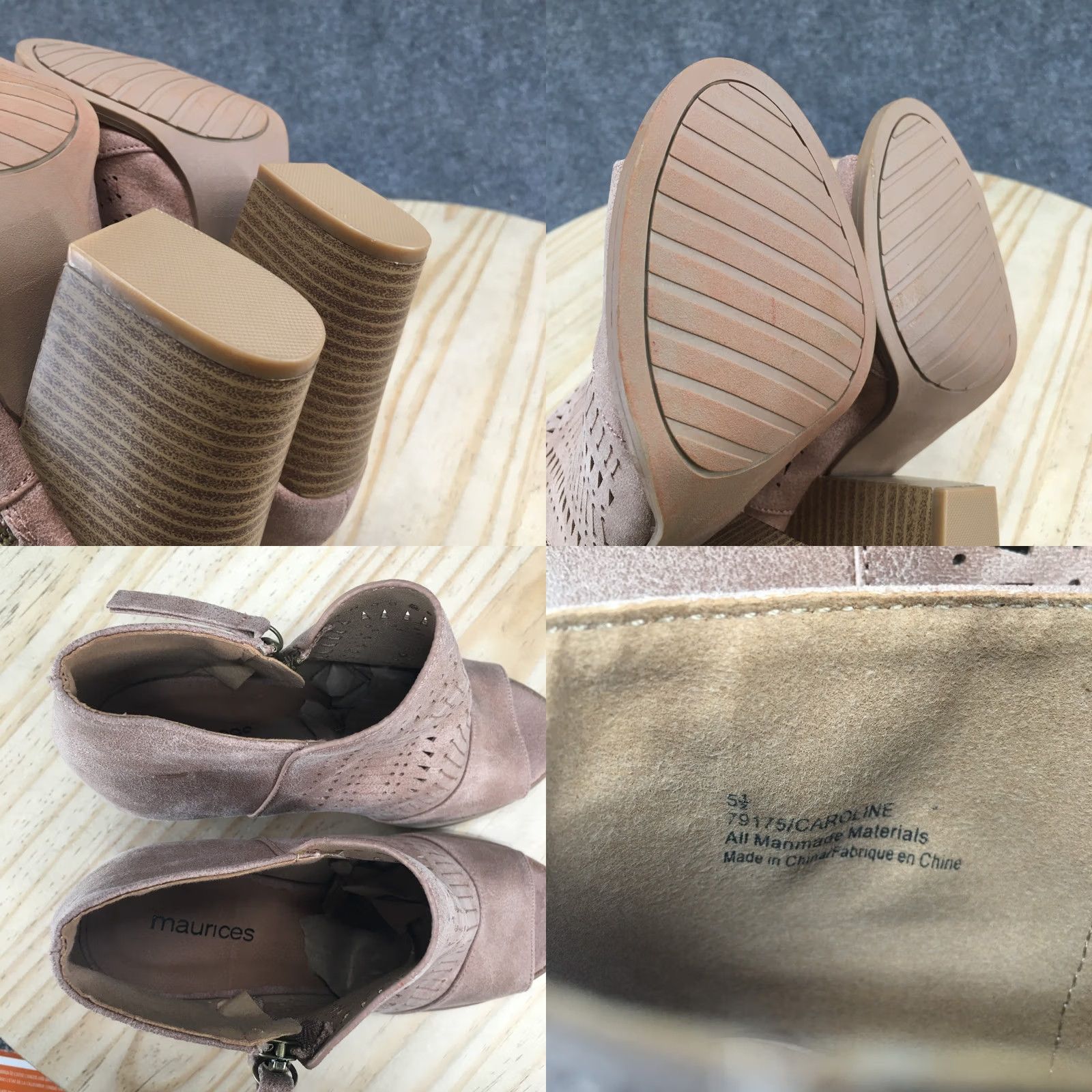 Vintage Maurices Caroline Boots Womens 5.5 Side Zip Peep Toe Bootie Light Brown Casual Heel 3" Block Shaft Ankle Faux Leather Size US 6 / IT 36 - 9 Thumbnail