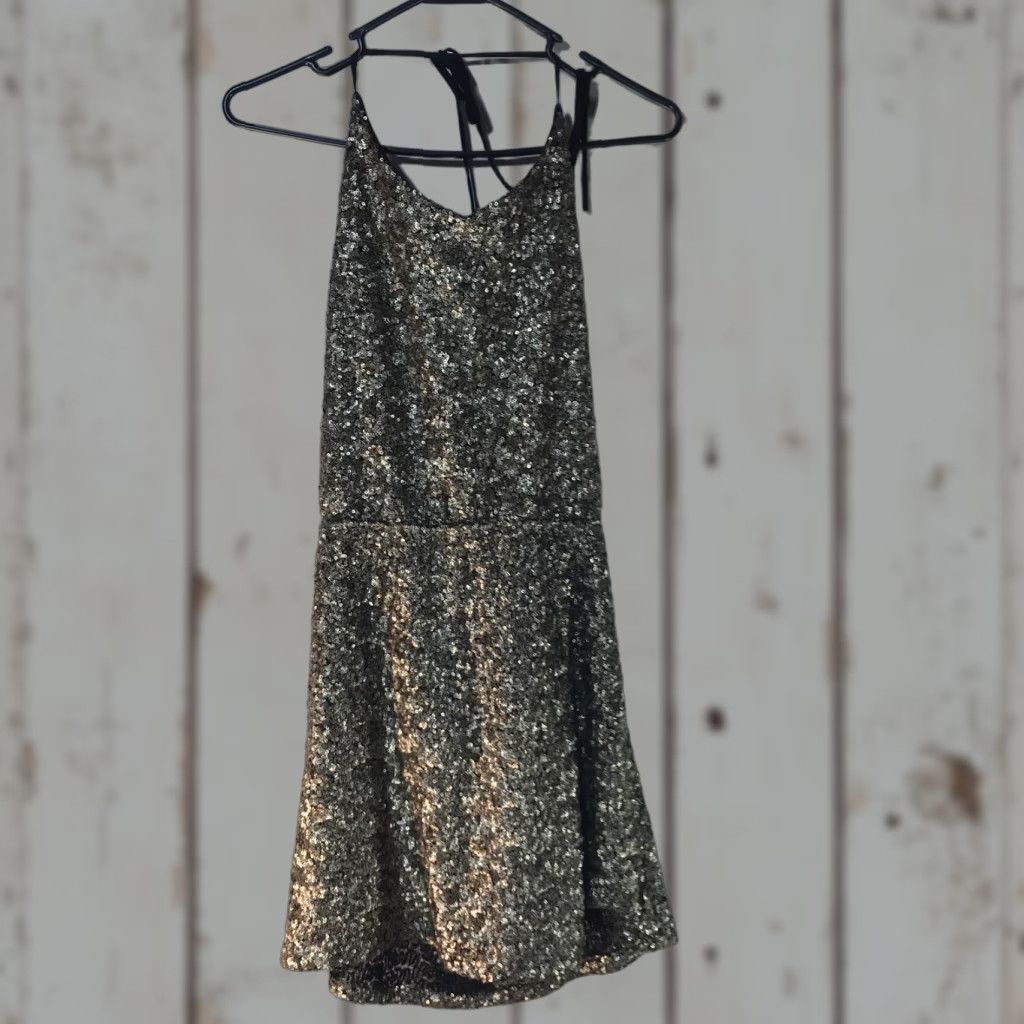 Vintage Quinn Gold Sequin Backless Halter Mini Dress Womens Size S Clubwear Size S / US 4 / IT 40 - 1 Thumbnail