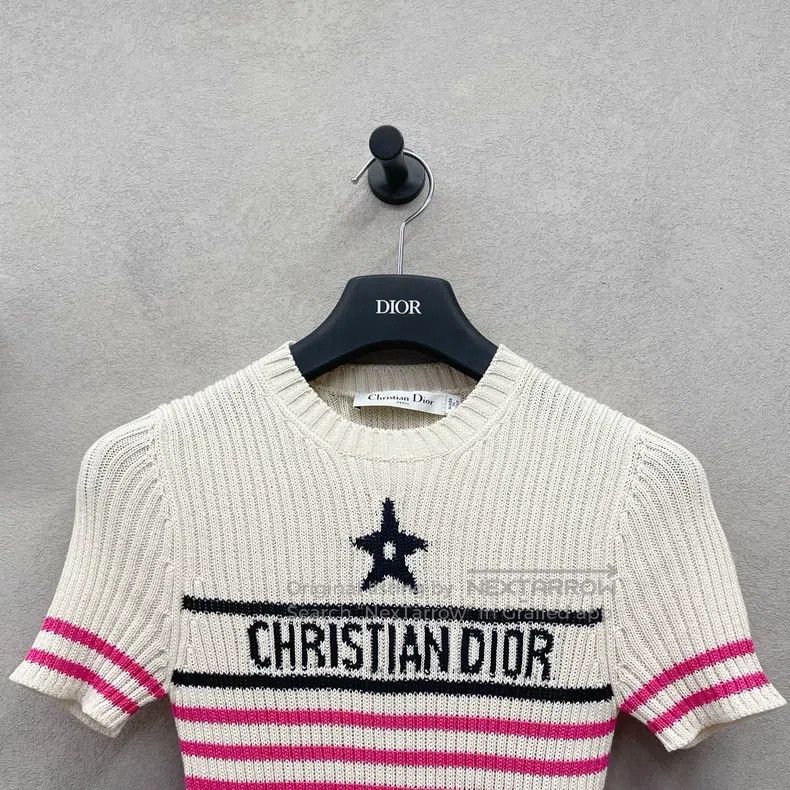 Dior Dior Pink and white striped jacquard knitted short sleeves Size XXS / US 00 / IT 34 - 4 Thumbnail