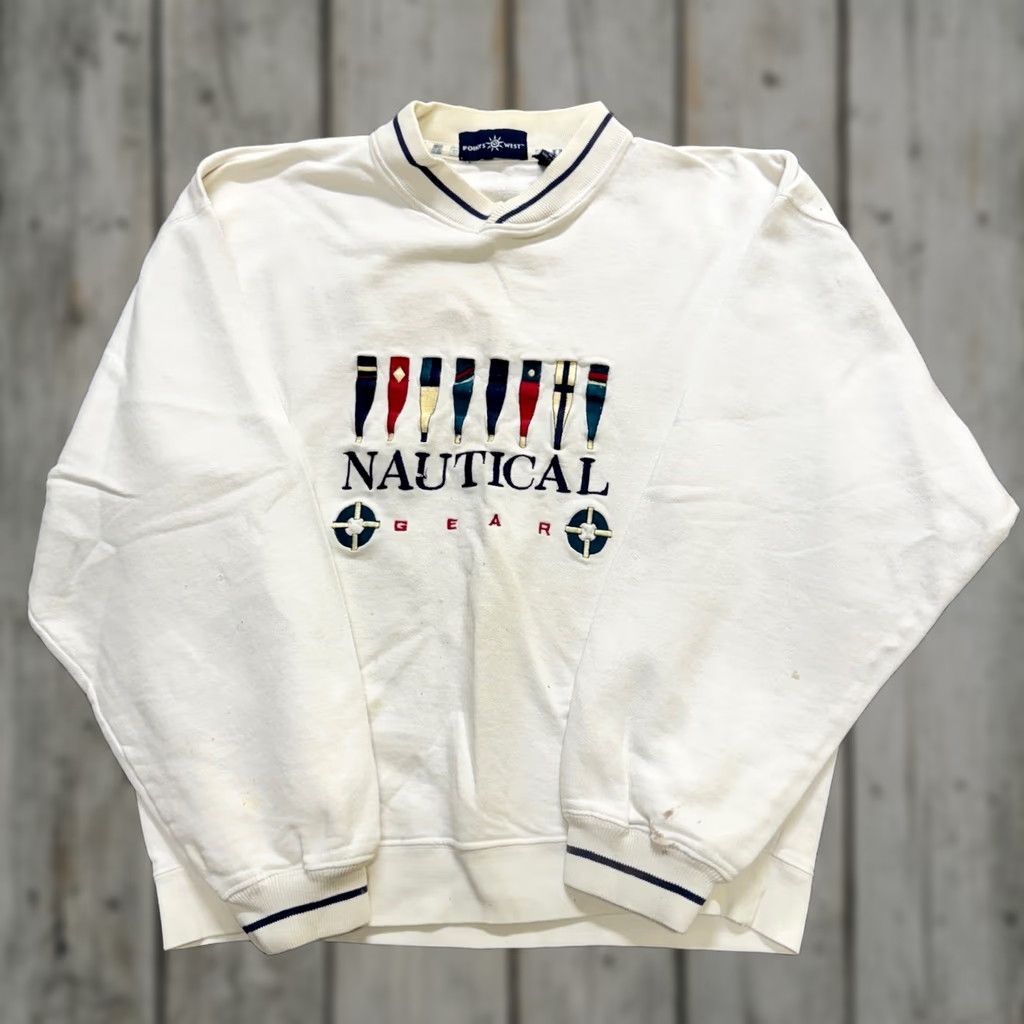 The Unbranded Brand VINTAGE Sweatshirt Men L White 100% Cotton Point West Nautical Gear Stained Size US L / EU 52-54 / 3 - 1 Thumbnail