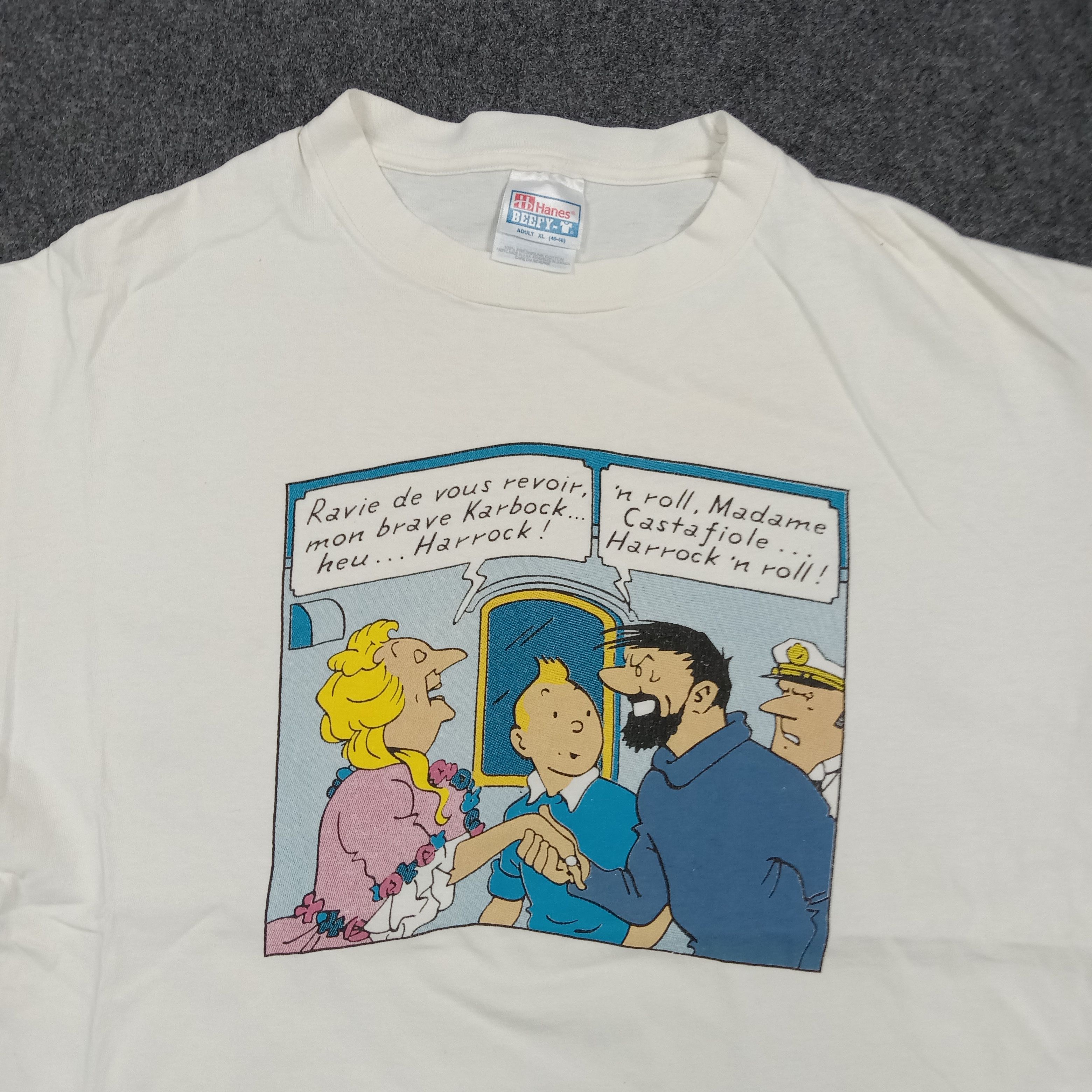 Hanes 90's Adventure of TinTin Single Stitch Tshirt C285N19 Size US XL / EU 56 / 4 - 2 Thumbnail