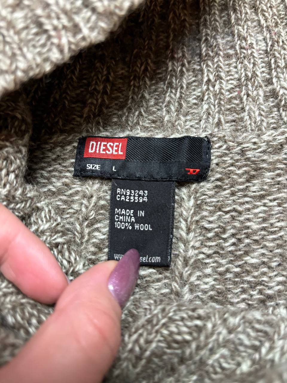 Vintage Y2K Diesel Wool Long Collar Knitted 1/4 Zip Sweater