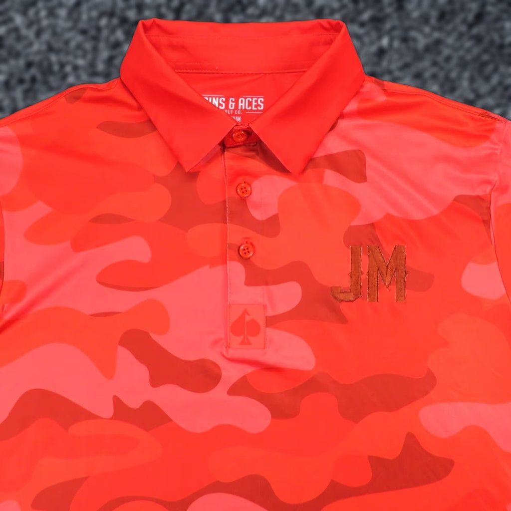 Vintage Pins & Aces Golf Polo Mens Medium Red Camo Graphic Performance Stretch Shirt Size US M / EU 48-50 / 2 - 1 Thumbnail