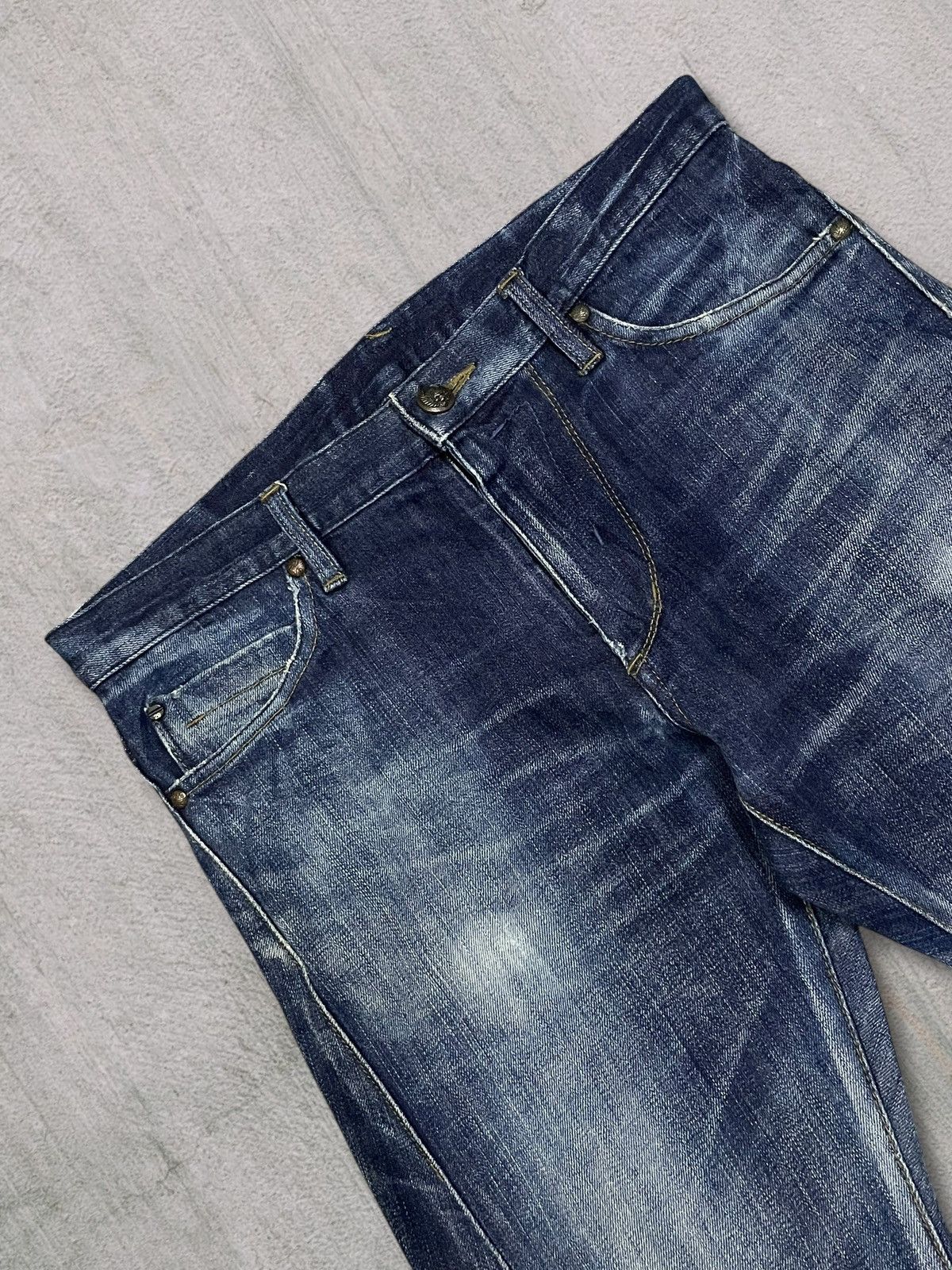 Vintage Japanese Goth Skull Blue Wash Back Buckle Slim Jeans