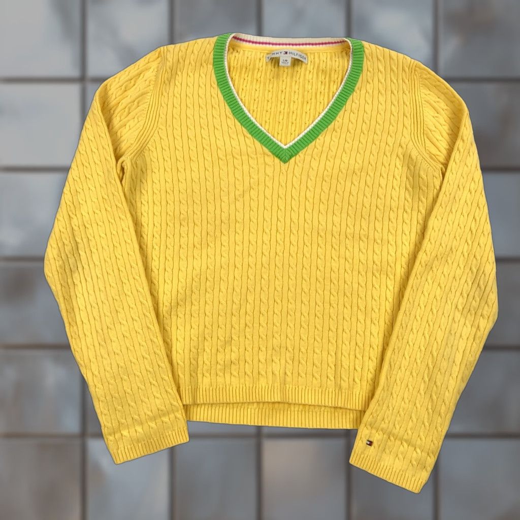 Tommy Hilfiger Tommy Hilfiger Sweater Womens Large Cable Knit Yellow Tennis Preppy Y2K Vintage No Size L / US 10 / IT 46 - 1 Thumbnail