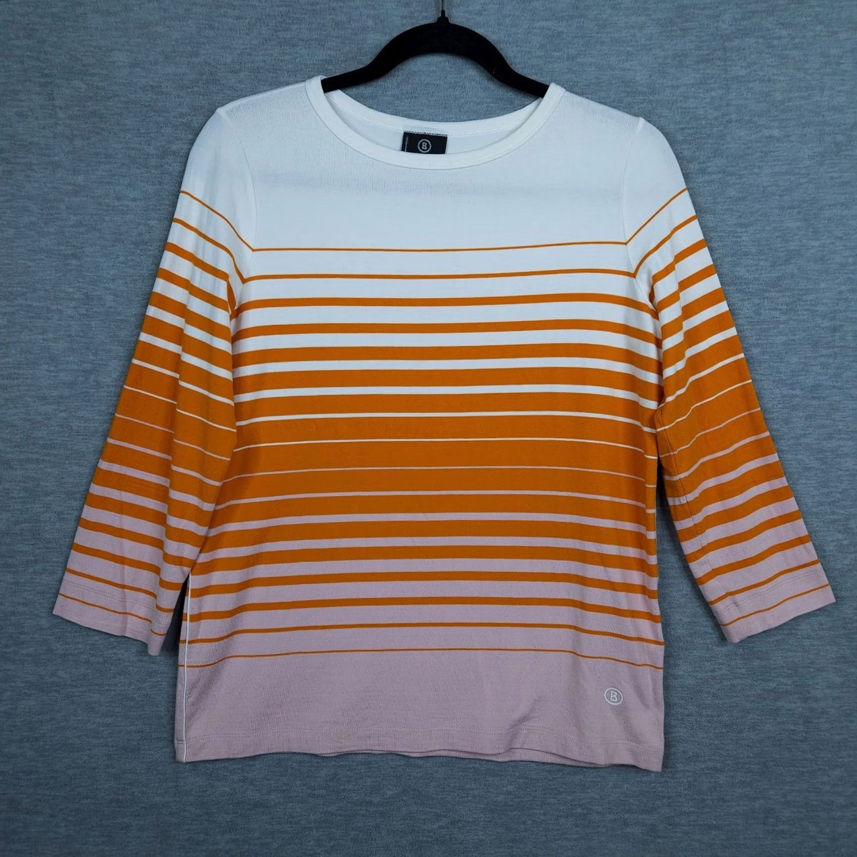 Bogner Bogner Women’s Orange White Stripe 3/4 Sleeve T-Shirt Size 8 Regular Cotton Blend Woman Shirt Slim? No — keep as is Size M / US 6-8 / IT 42-44 - 2 Thumbnail