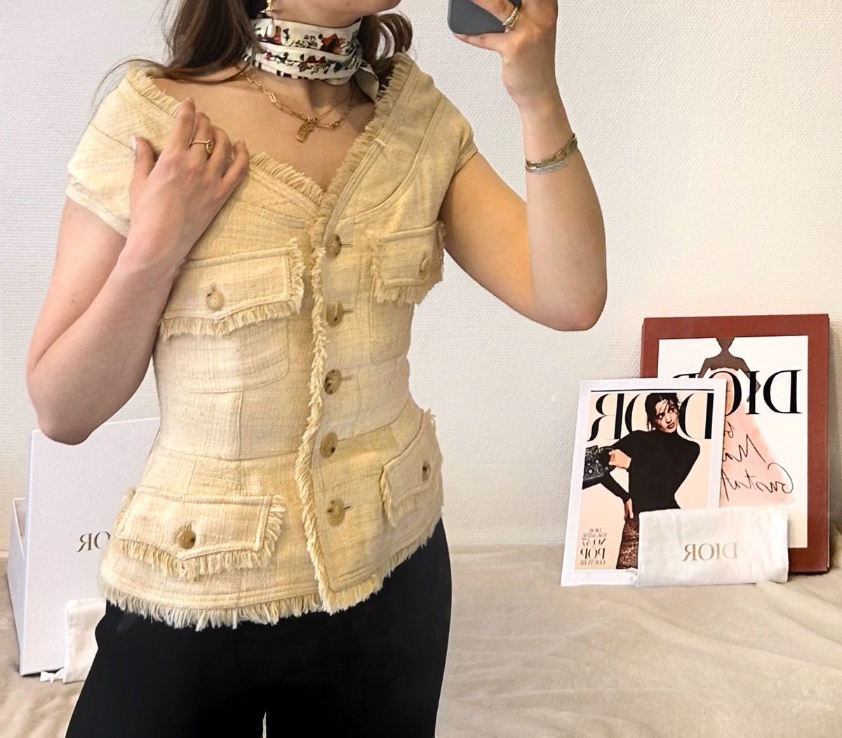 Dior × John Galliano Dior Vintage (2011) Off the Shoulder Bar Vest - Beige Tweed Size XS / US 0-2 / IT 36-38 - 25 Thumbnail