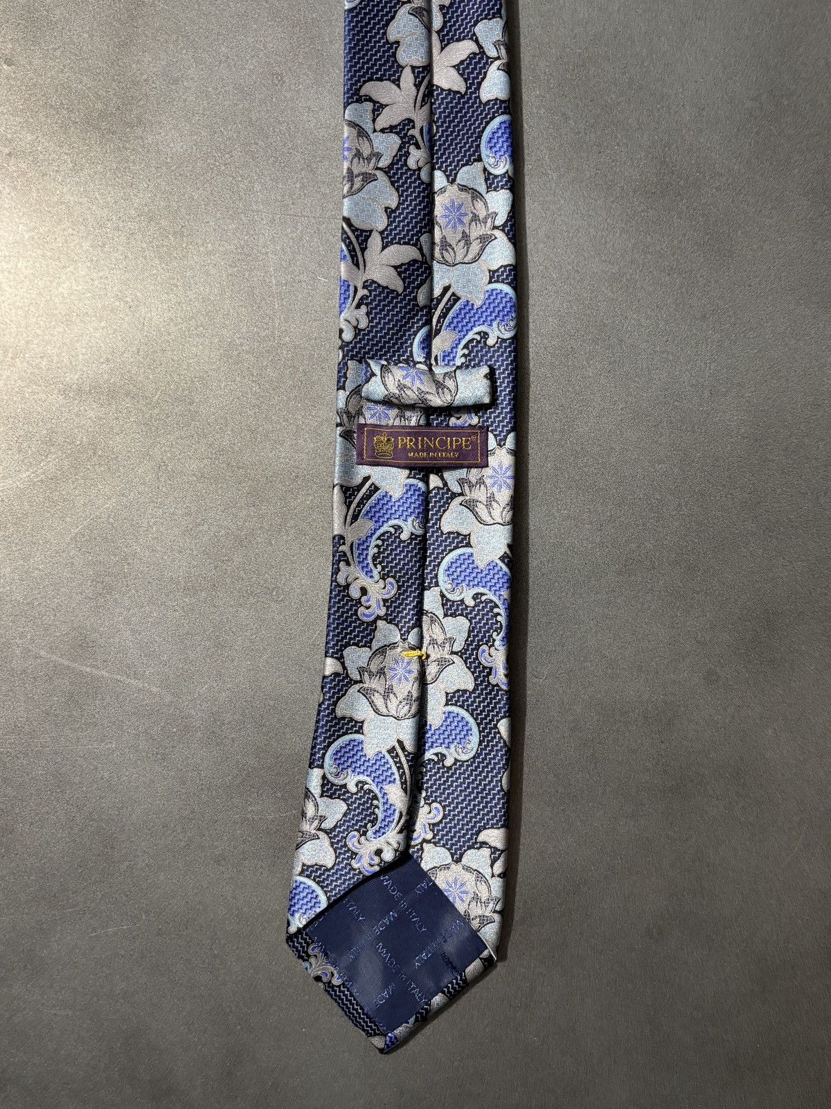 Principe Principe Silk Tie Made in Italy Floral Pattern Blue Necktie Size ONE SIZE - 4 Thumbnail