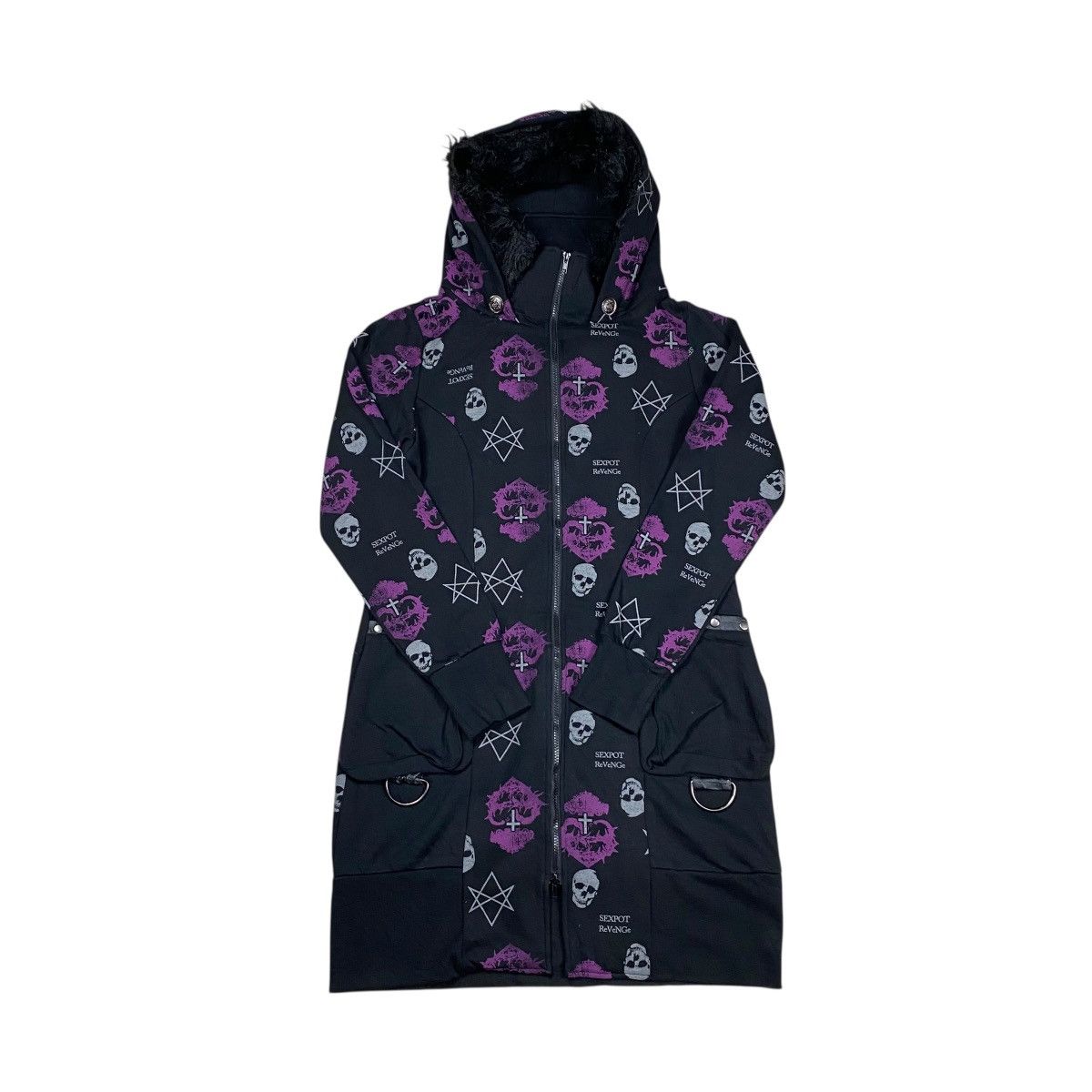 If Six Was Nine × Japanese Brand × KMRii Sexpot Revenge Skulls Satanic Fur Zip Hoodie Size US L / EU 52-54 / 3 - 4 Thumbnail