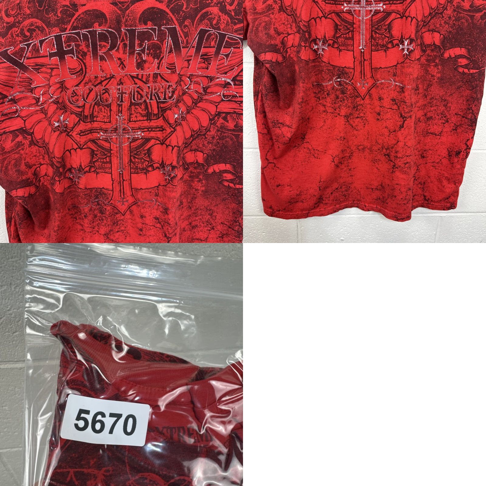 Affliction VINTAGE Affliction T-Shirt Men XXL Red Graphic Print Crew Neck Grunge Cross Wings USA Made AOP Embroidered Logo 2000-20090 Size US XXL / EU 58 / 5 - 10 Thumbnail