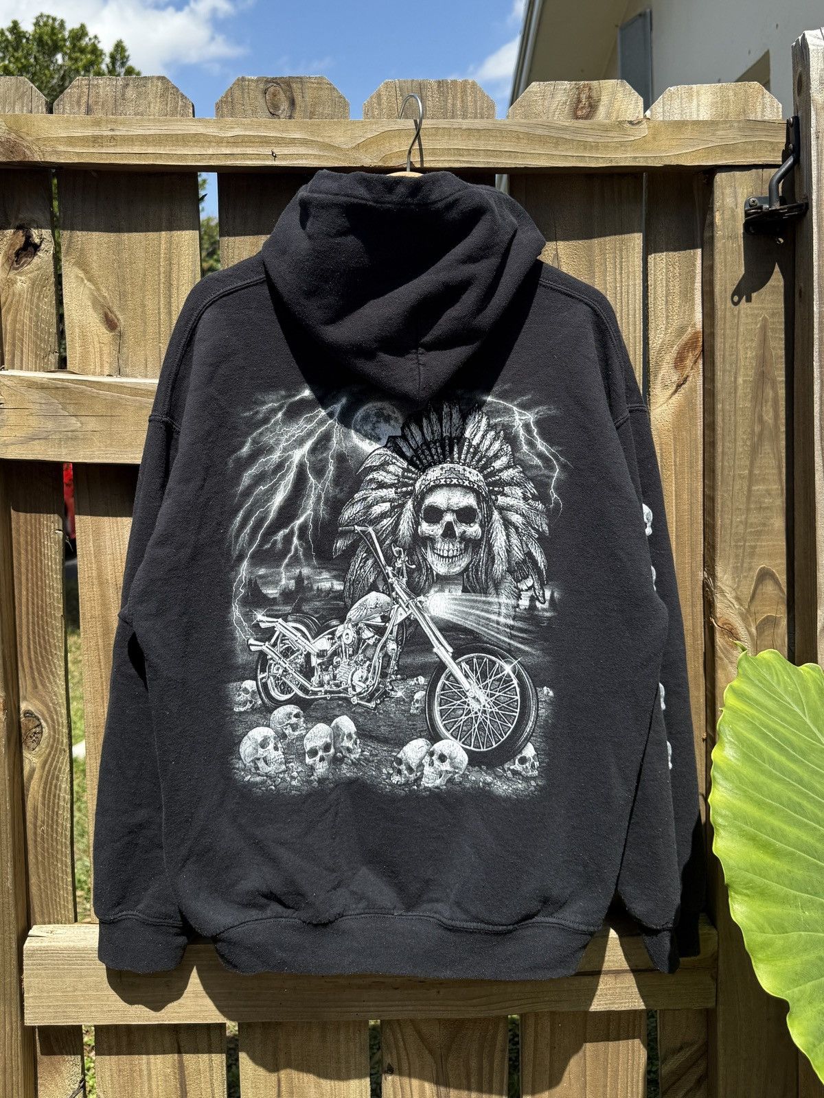 Harley Davidson × Vintage Crazy Vintage Y2K Bike Week Skull Biker Grunge Black Hoodie Size US L / EU 52-54 / 3 - 1 Thumbnail