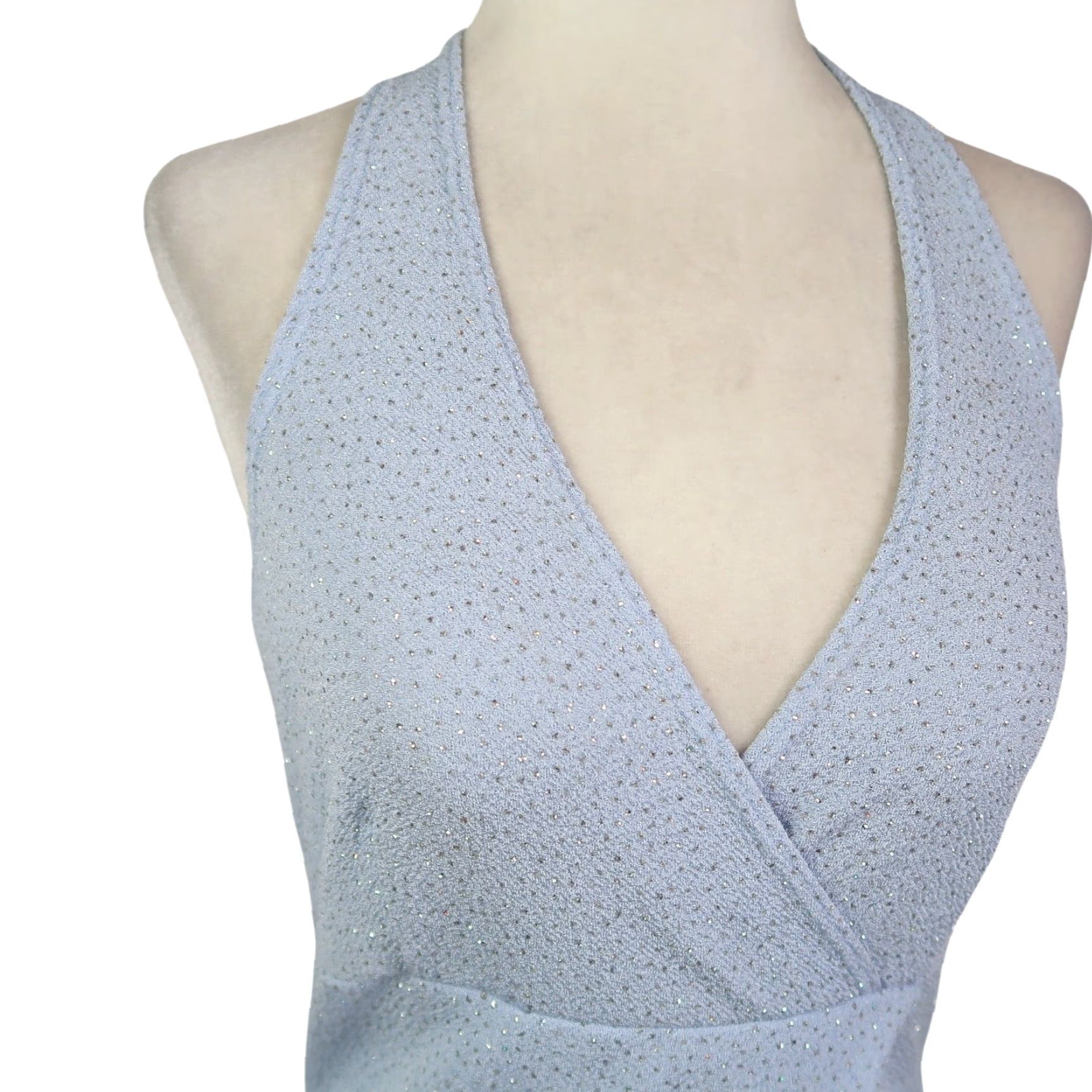 Vintage VINTAGE Rave Tank Top Halter Glitter Silver Light Blue 90s Y2K Party/Cocktail Womens L Sleeveless Women's Size L / US 10 / IT 46 - 3 Thumbnail