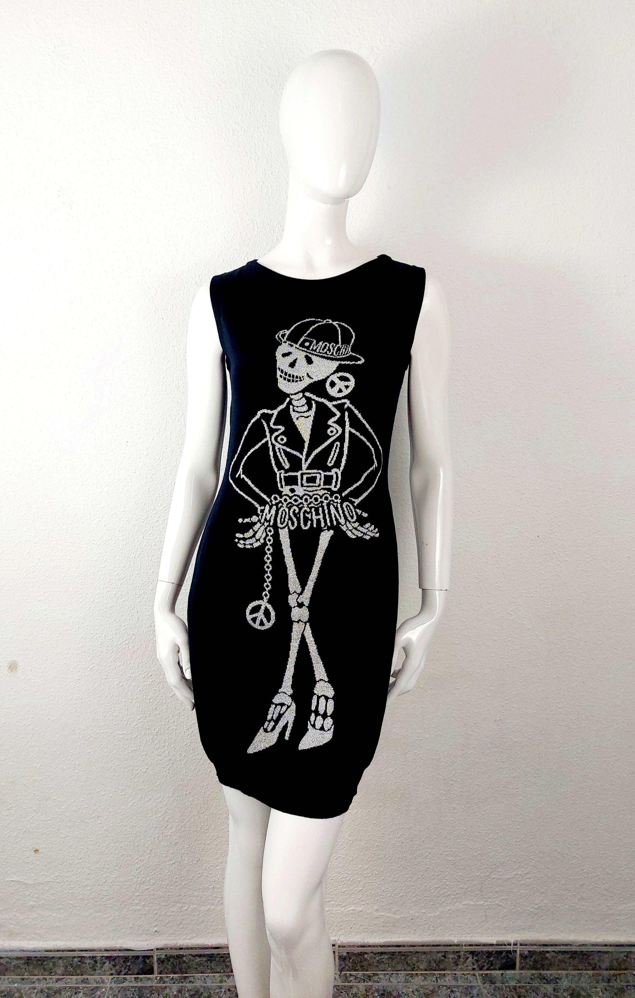 Moschino Moschino Couture Gold Skeleton Intarsia Wool Midi Dress Size M / US 6-8 / IT 42-44 - 3 Thumbnail