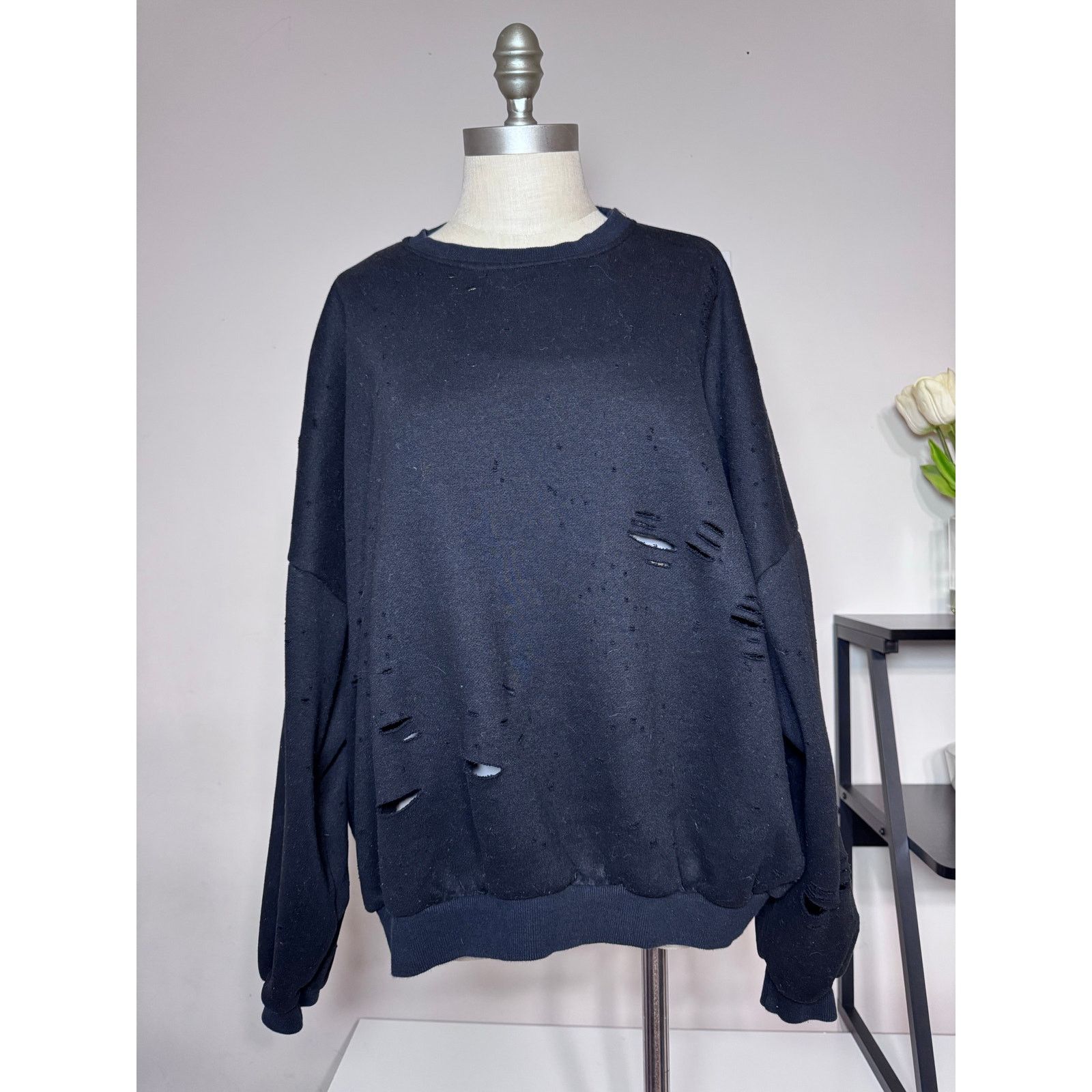 Other June 6th Distressed Black Oversized Pullover Sweatshirt Size M / US 6-8 / IT 42-44 - 1 Thumbnail