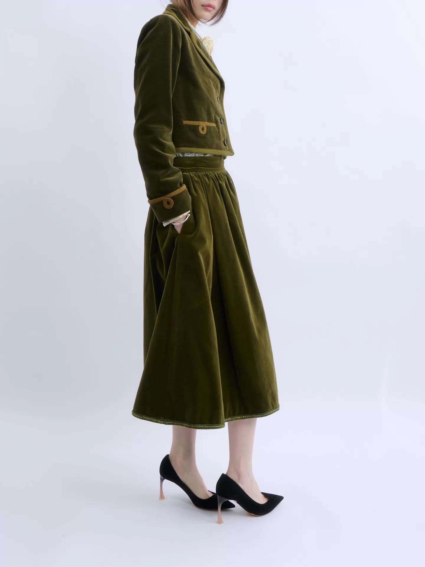 Valentino VALENTINO GARAVANI 70s Olive Green Velvet 2-Piece Set Size M / US 6-8 / IT 42-44 - 5 Thumbnail