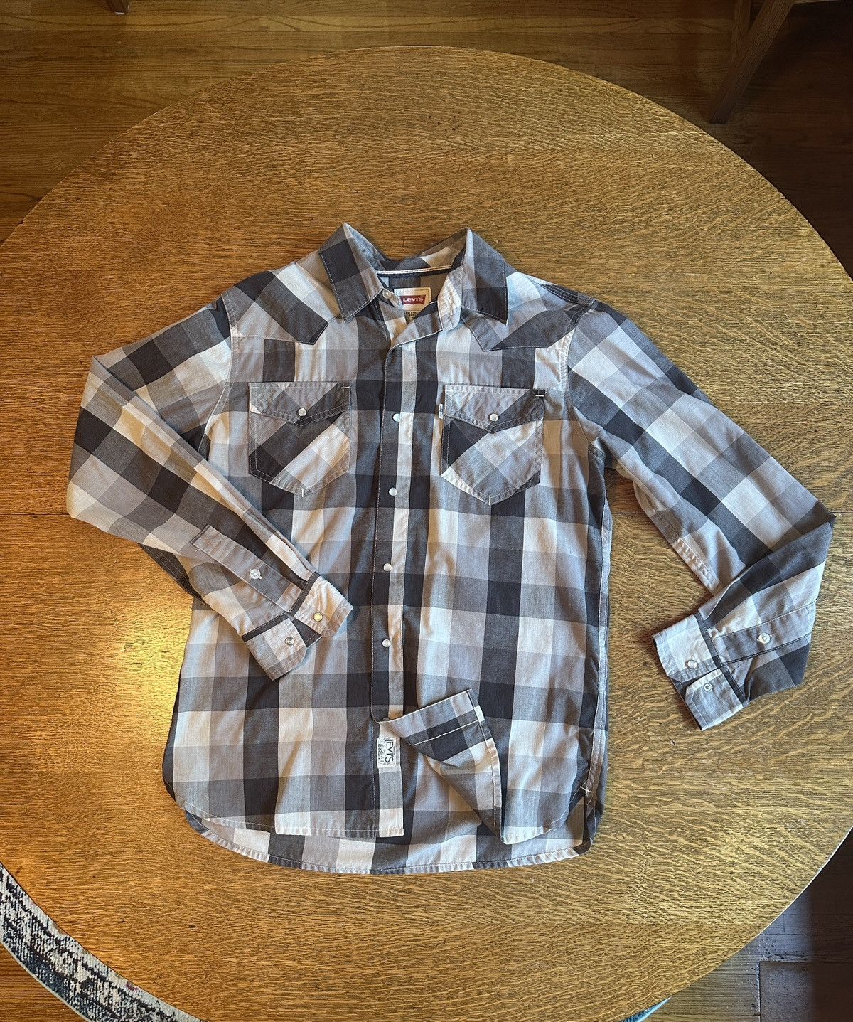 Levi's Levis White Tab Pearl Snap Long Sleeve Gray Plaid Western Size US M / EU 48-50 / 2 - 1 Thumbnail