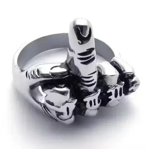 Ring Of Fire Fuck Off Middle Finger Ring Silver Punk Rock Jewelry Rings Size ONE SIZE - 3 Thumbnail