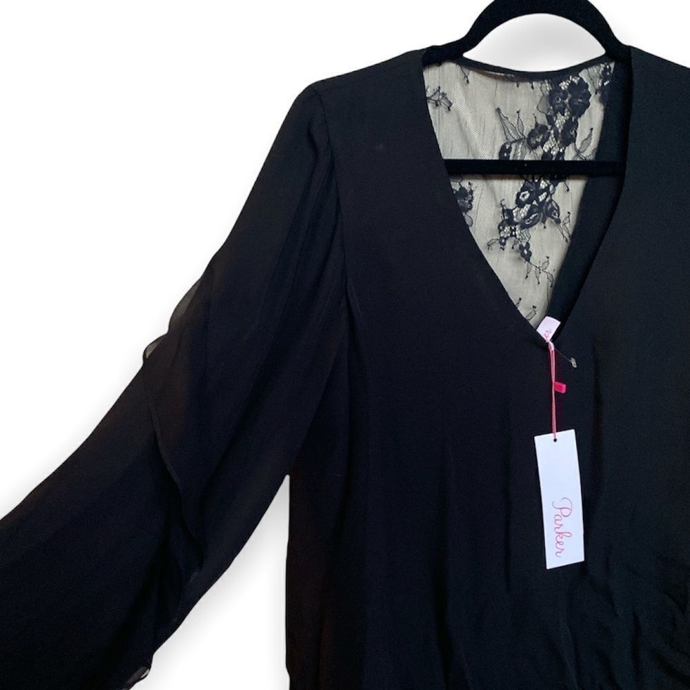 Parker Parker Silk Black Blouse | Ruffled Flowy Sleeves | Lace Back Size S / US 4 / IT 40 - 6 Thumbnail