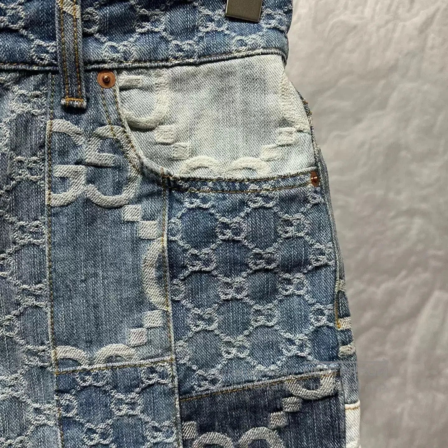 Gucci Gucci Patchwork Double G Leather Patch Denim Shorts. Size 23" - 4 Thumbnail
