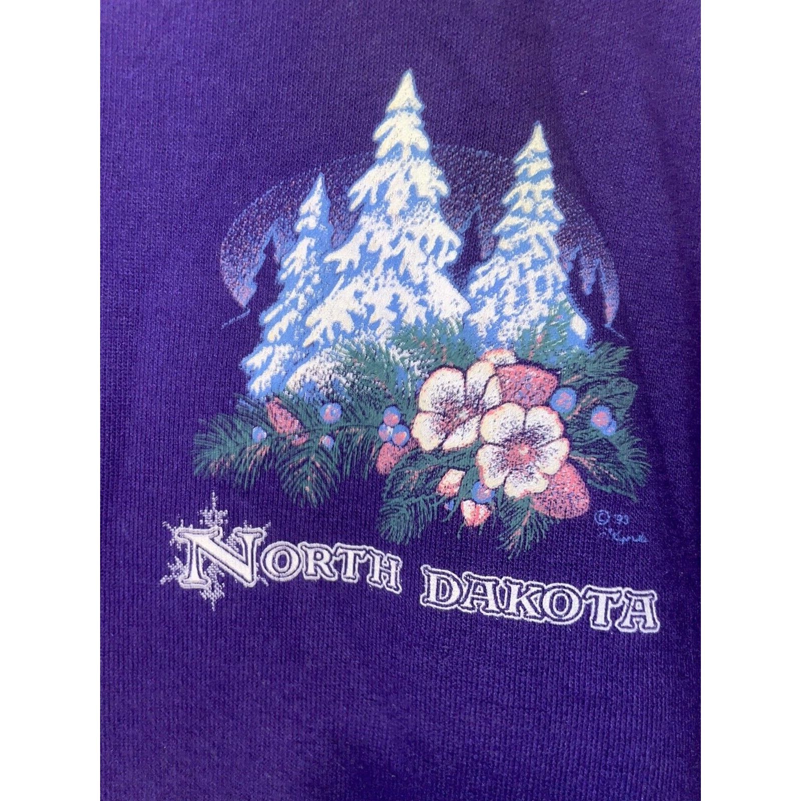 Jerzees Vintage North Dakota Sweatshirt Winter Trees Purple VTG 90s Size US M / EU 48-50 / 2 - 3 Thumbnail