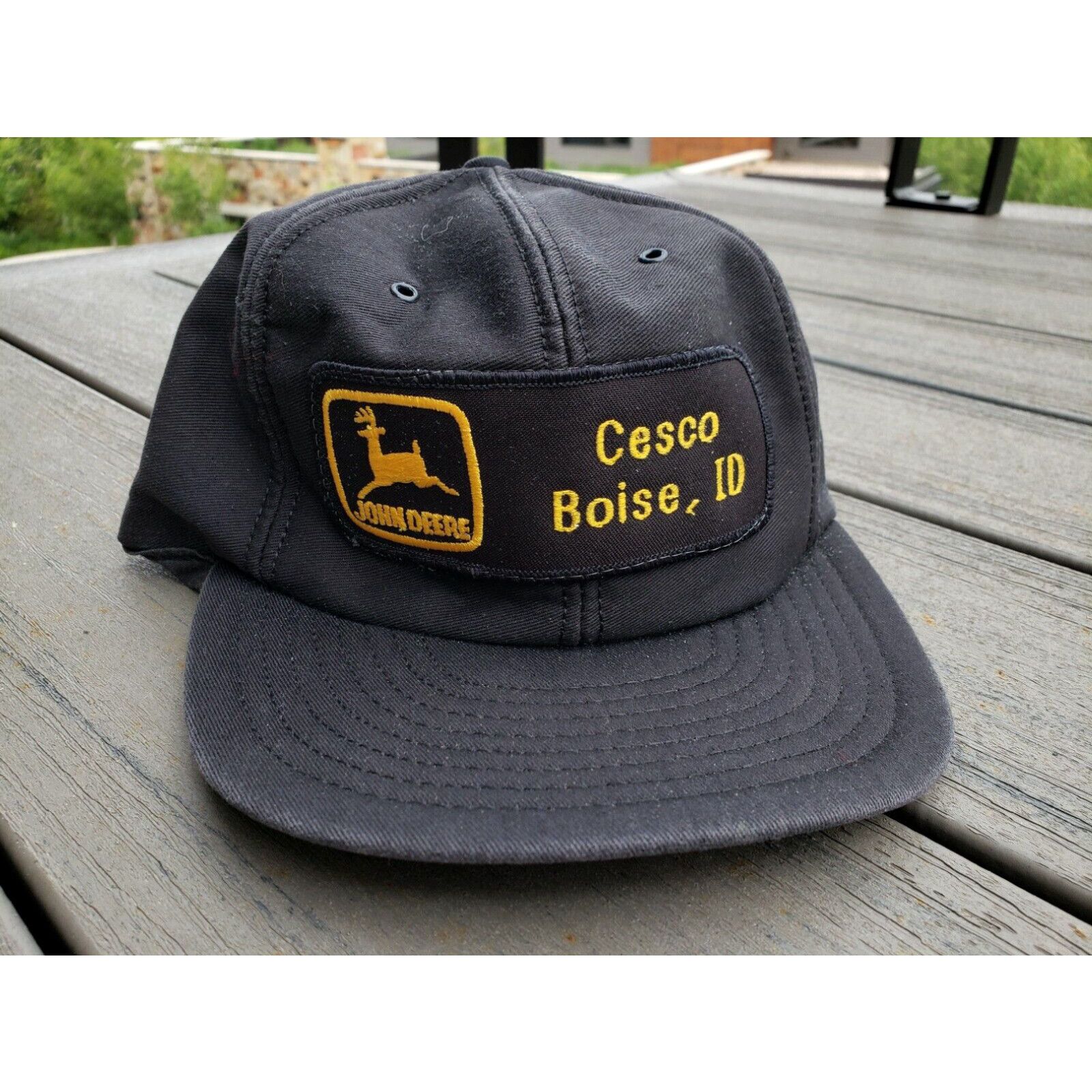 image of Vintage Louisville Mfg Usa Black Dealer Patch Hat John Deere Cap Boise Id Farmer in White, Men's
