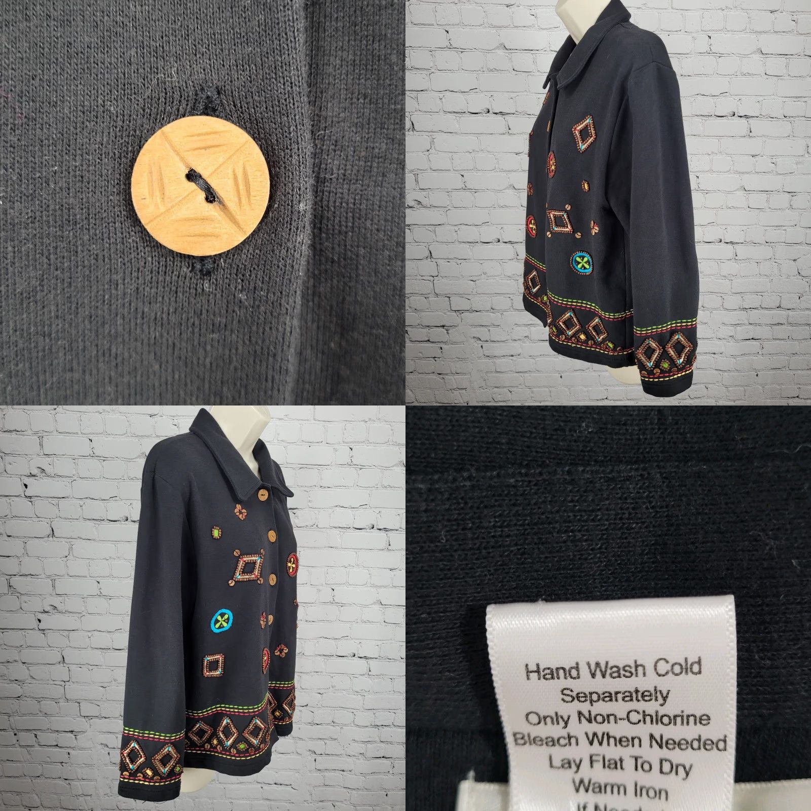 Coldwater Creek Coldwater Creek Jacket Women Medium Black Knit Beaded Embroidered Buttoned Collared Size M / US 6-8 / IT 42-44 - 9 Thumbnail