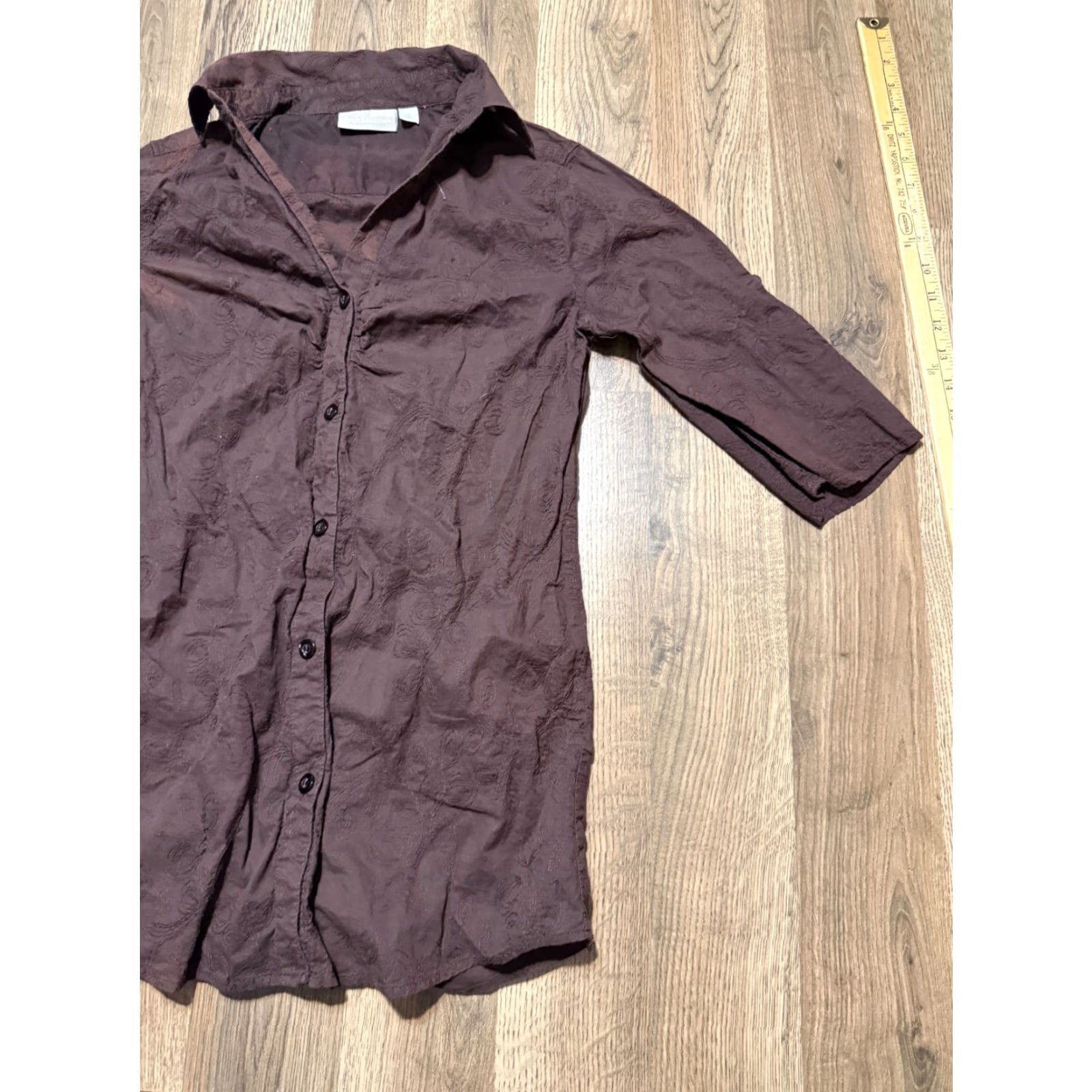 Croft & Barrow Croft & Barrow Shirt Women’s Size Small Brown 3/4 Sleeve Button Up Shirt, Solid, Casual, Pockets, Regular Fit, Button Size S / US 4 / IT 40 - 4 Thumbnail