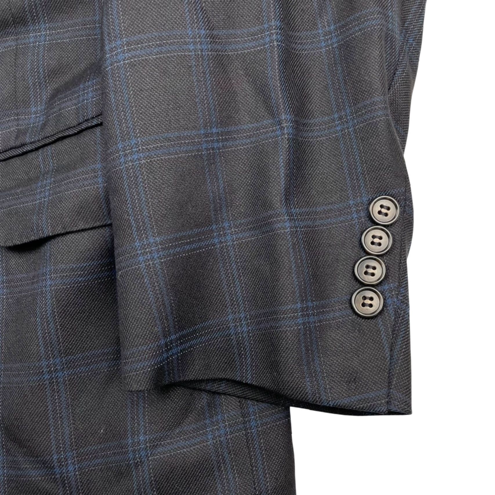 Corneliani Corneliani Blazer Men Wool/Cashmere Black/Blue Windowpane Plaid 44R Italy Two-Button Single-Breasted Notch Lapel Regular Jacket Coat/Blazer Mens Size 44R - 3 Thumbnail