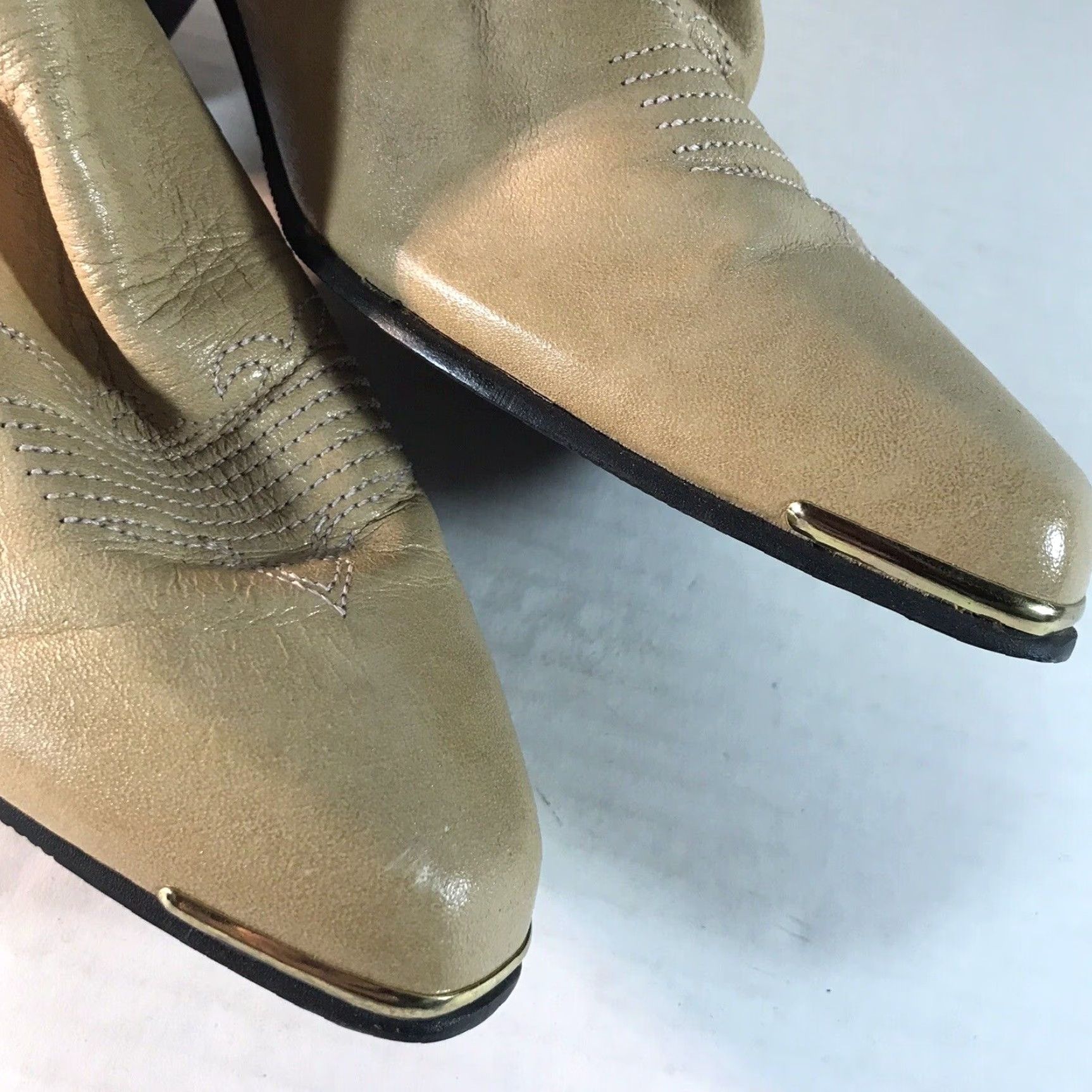 Vintage VINTAGE Acme Women's Western Cowboy Boots Size 7.5M Beige Leather Mid-Calf Casual Party Workwear Size US 7.5 / IT 37.5 - 7 Thumbnail