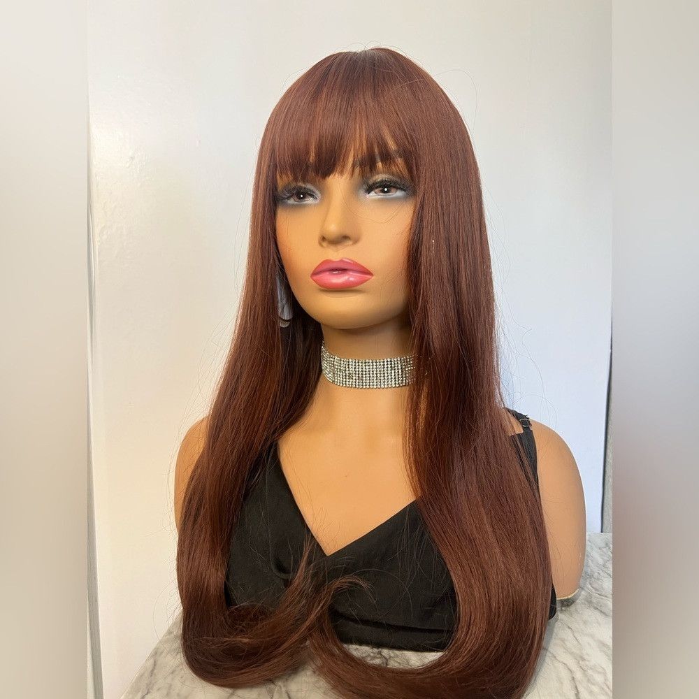 Other 25 Inch Burgundy Red Long Wig with Bangs Size ONE SIZE - 4 Thumbnail