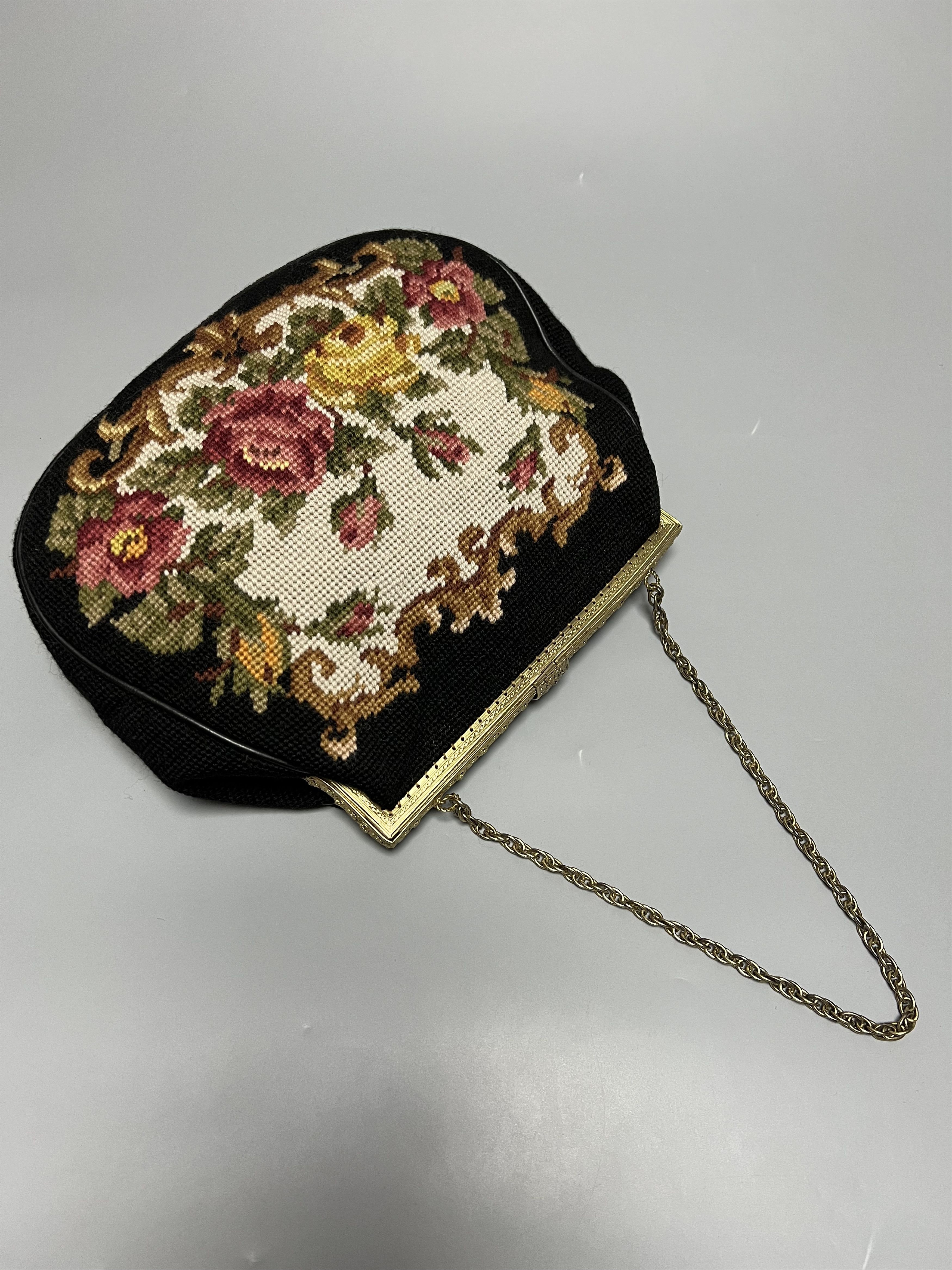 Handmade Rare Vintage Hand Made Shoulder Bag Embroidered Flower Size ONE SIZE - 2 Thumbnail