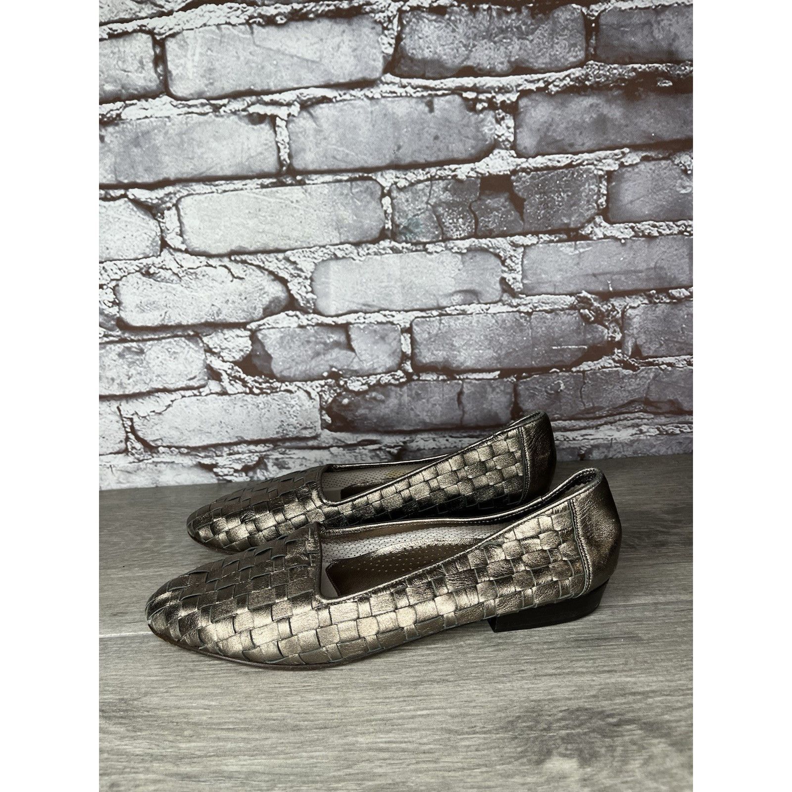 Santoni Rangoni Firenze Pewter Silver Leather Woven Weaves Flats Wom Size US 8.5 / IT 38.5 - 15 Thumbnail