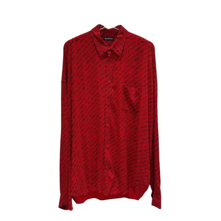 Balenciaga Balenciaga Logo Print Long Sleeve Shirt in Red Size US M / EU 48-50 / 2 - 1 Thumbnail