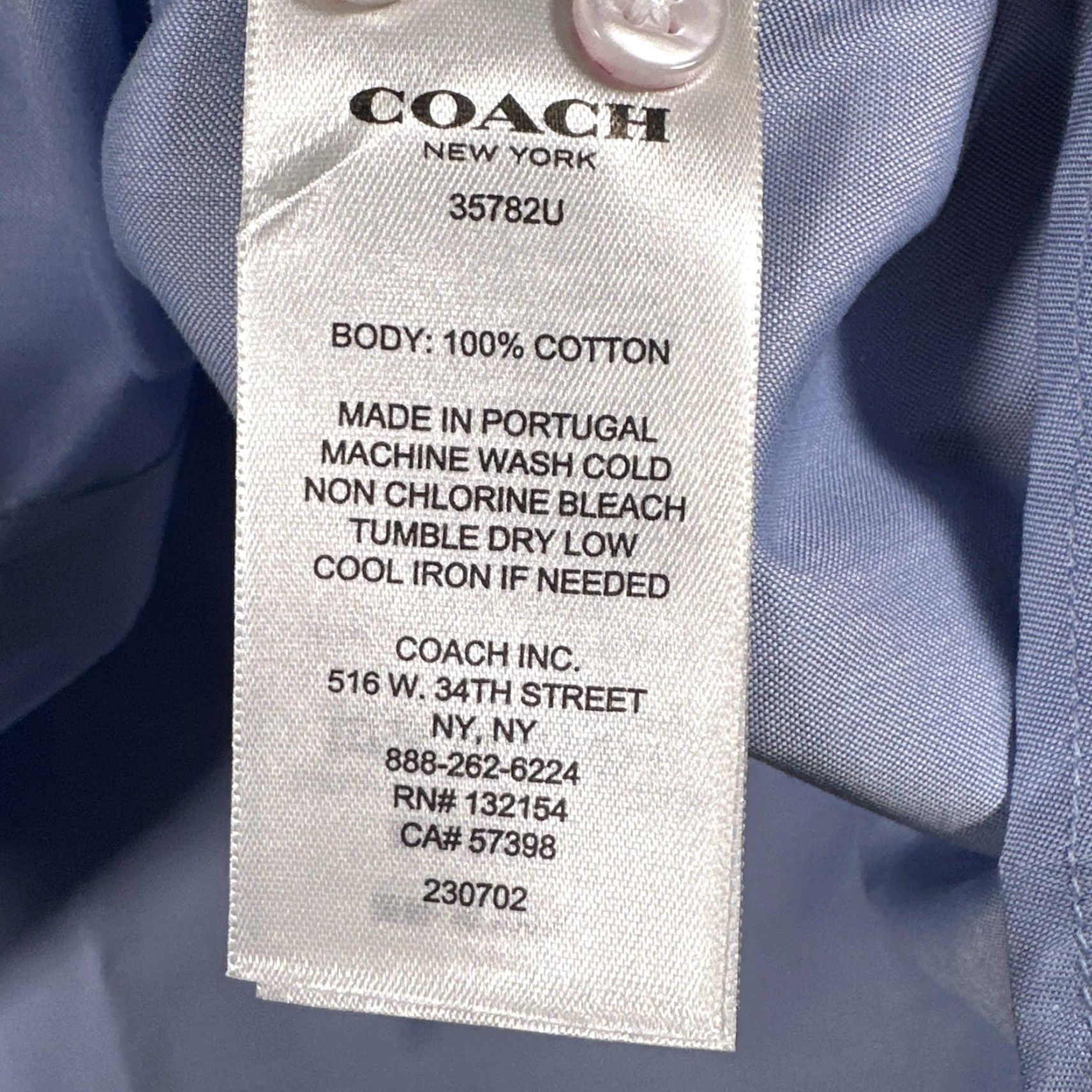 Coach Coach Shirt Womens 10 Blue Chambray Contrast Collar Button Front Cotton Size L / US 10 / IT 46 - 6 Thumbnail