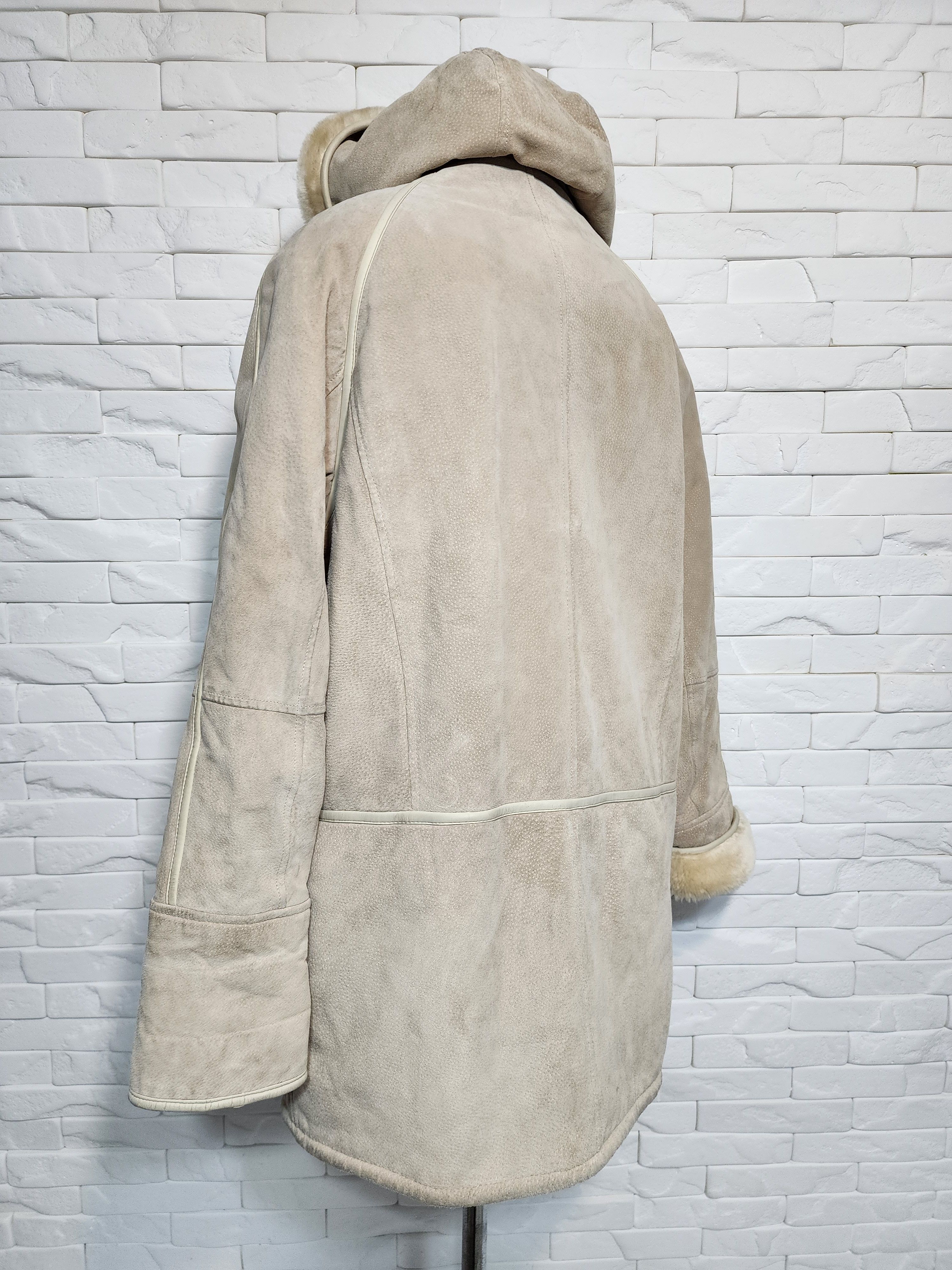 Genuine Leather Women's Beige Hooded Fur Jacket Size XXL / US 16-18 / IT 52-54 - 6 Thumbnail