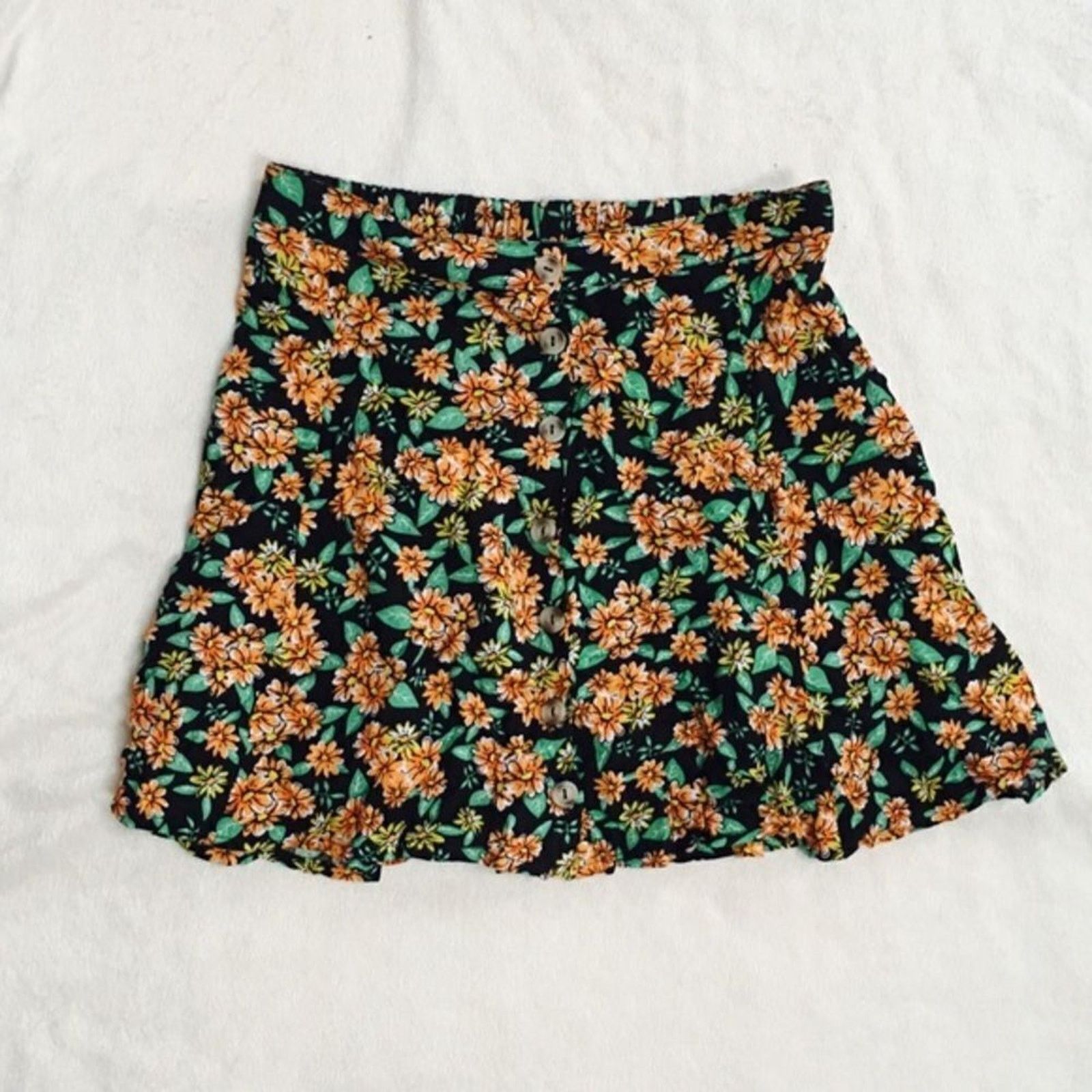 Other LA Hearts Orange and Black Floral Buttoned Skirt | Sz S Size 27" / US 4 / IT 40 - 2 Thumbnail