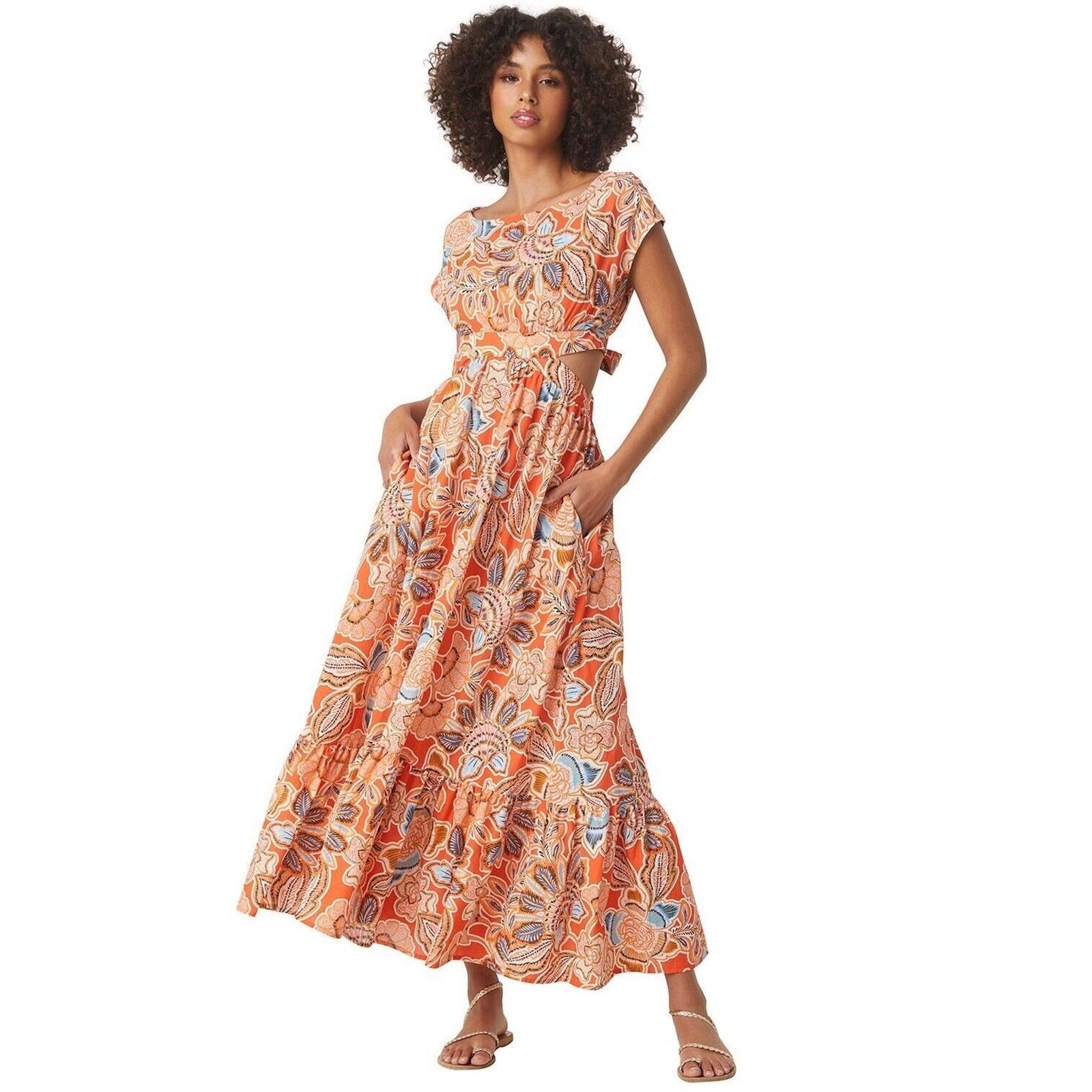 MISA Los Angeles MISA Los Angeles Dana Maxi Dress Tangerine Floral Backless L Size L / US 10 / IT 46 - 1 Thumbnail