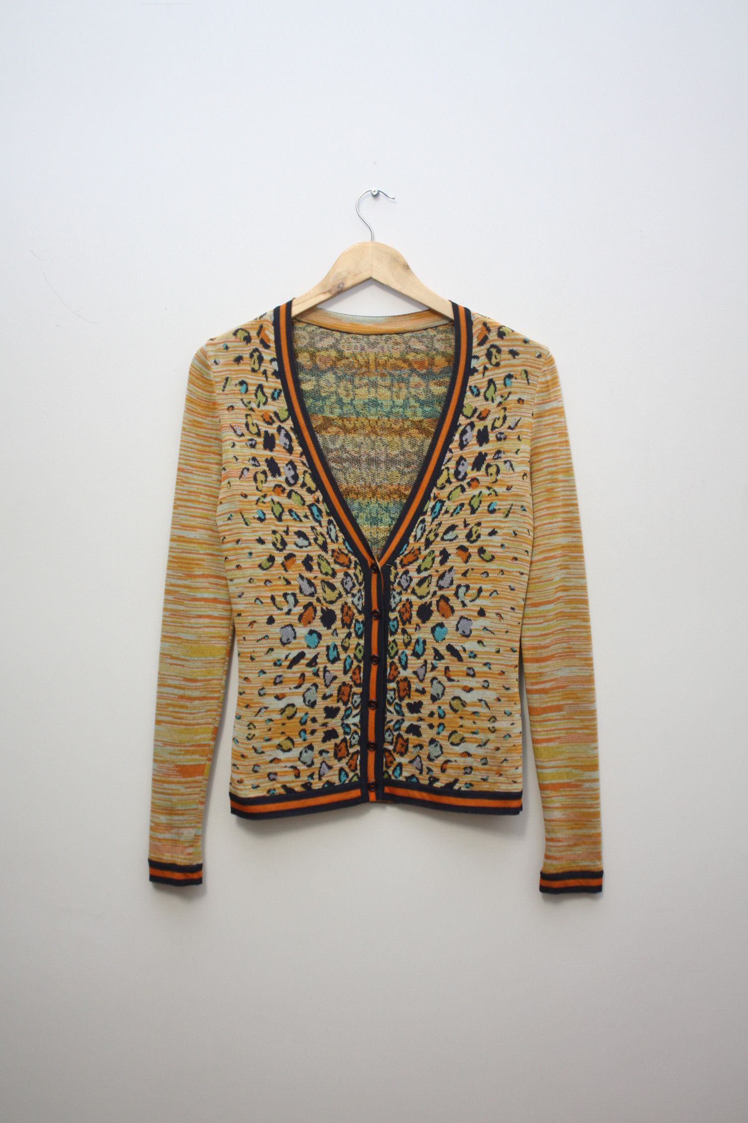 image of Missoni Abstract Multicolor V-Neck Cardigan Women's 40 in Beige (Size Small)