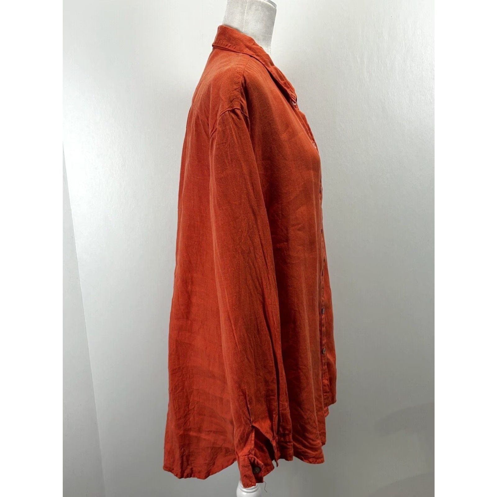 Taos VINTAGE Taos Ready Trading 100% Linen Women's Tunic Top Shirt XL Long Sleeve Collared Orange Pink Button Up Size XL / US 12-14 / IT 48-50 - 4 Thumbnail