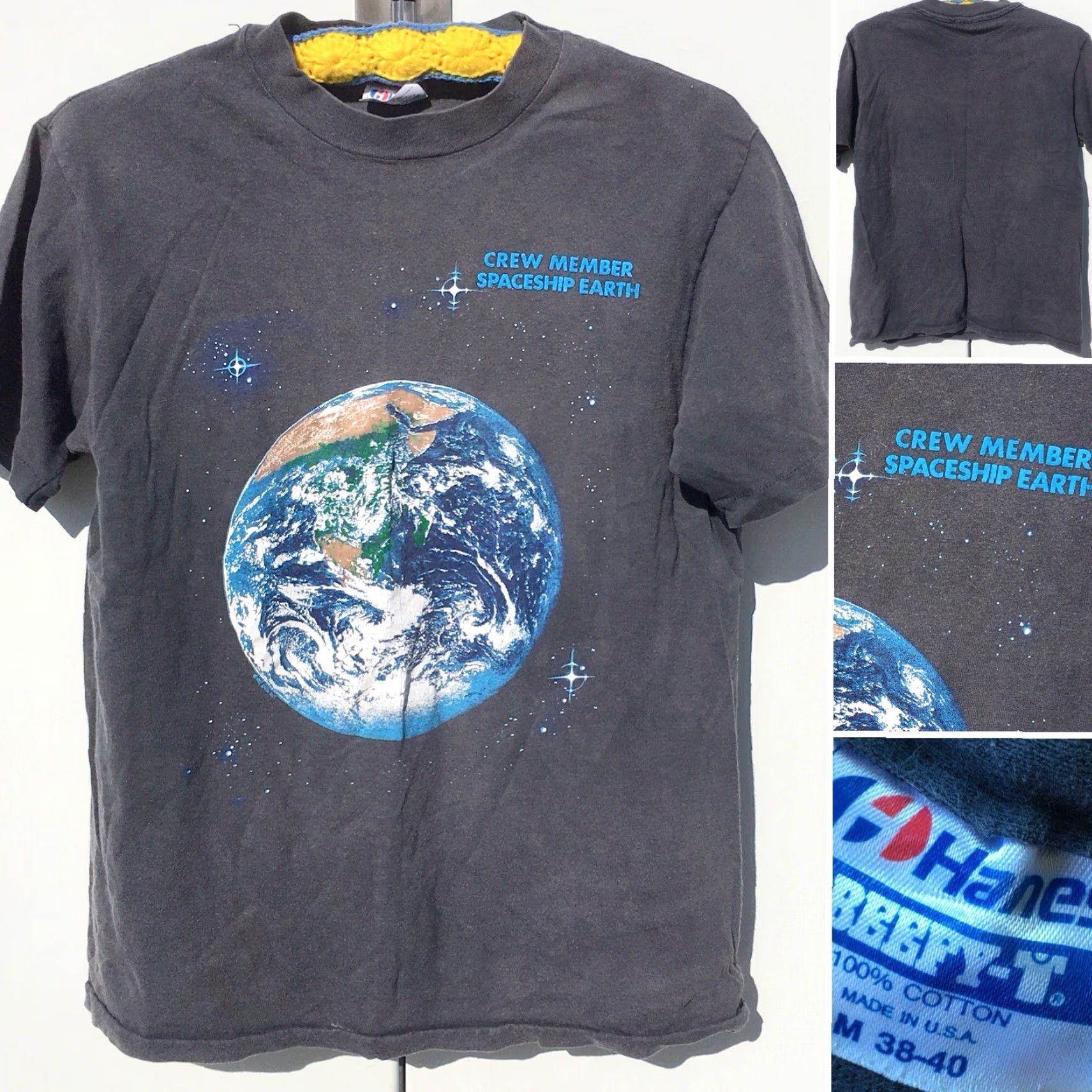 Hanes VINTAGE Hanes Graphic Tee Crew Member Spaceship Earth T-Shirt Made In USA M 38-40 Gray Mens Short Sleeve 100% Cotton Athletic Beachwear Shirt Size US M / EU 48-50 / 2 - 3 Thumbnail