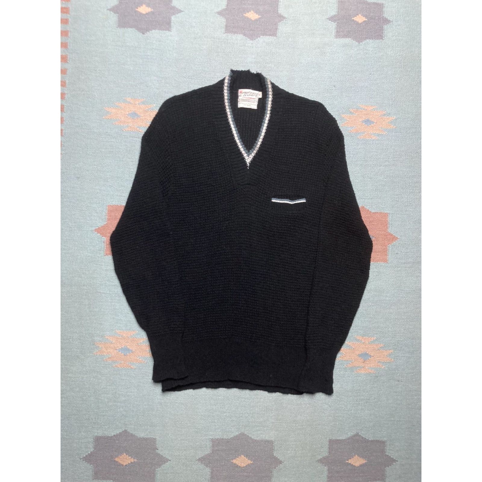Vintage VINTAGE pullover sweater Shetland wool black Waldorf Medium 50s 60s Size US M / EU 48-50 / 2 - 2 Thumbnail