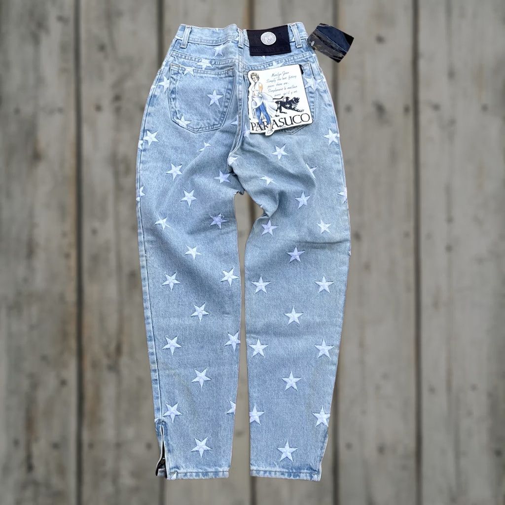 Parasuco VINTAGE Parasuco Marilyn Jeans Denim Embroidered Stars 90s Women’s 29 Blue Cotton Stars Denim Jacket? Size 29" - 1 Thumbnail