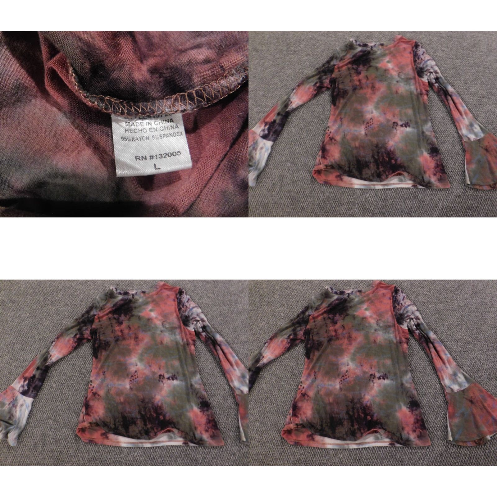 Vintage Entro Blouse Womens L Gray Floral Round Neck Pullover Stretch Bell Sleeve Casual Modern Basic Size L / US 10 / IT 46 - 8 Thumbnail