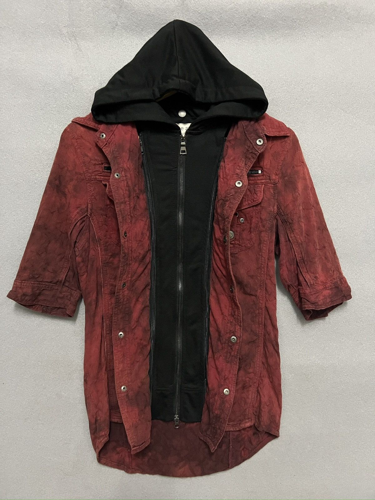 In The Attic 524. In The Attic Distressed Red Hooded Utility Shirt Size M / US 6-8 / IT 42-44 - 3 Thumbnail