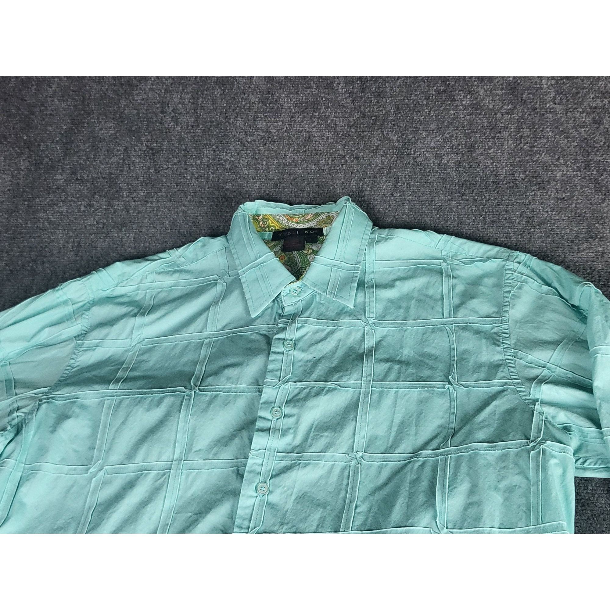 Designer Tulliano Button Up Shirt Men Sz L Aqua Checkered Designer Pr Size US L / EU 52-54 / 3 - 2 Thumbnail
