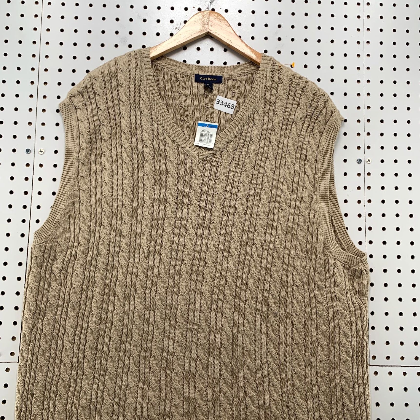 Club Room VINTAGE Club Room Cable Knit Vest Sweater Mens XL Khaki Brown NWT Casual 90s Mens XL Beige Size US XL / EU 56 / 4 - 2 Thumbnail