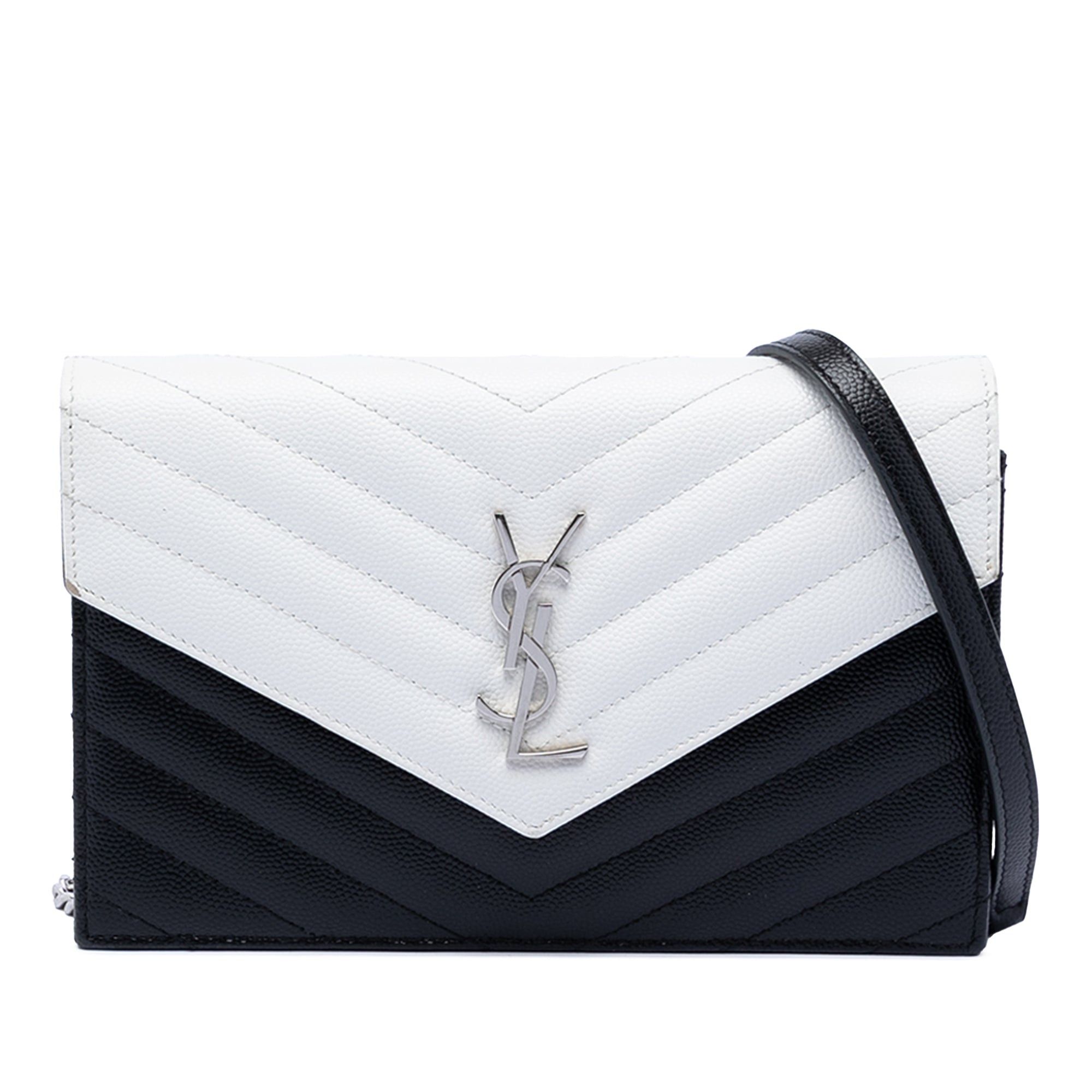Saint Laurent Paris Bicolor Grain De Poudre Chevron Monogram Envelope Chain Wallet Size ONE SIZE - 1 Thumbnail